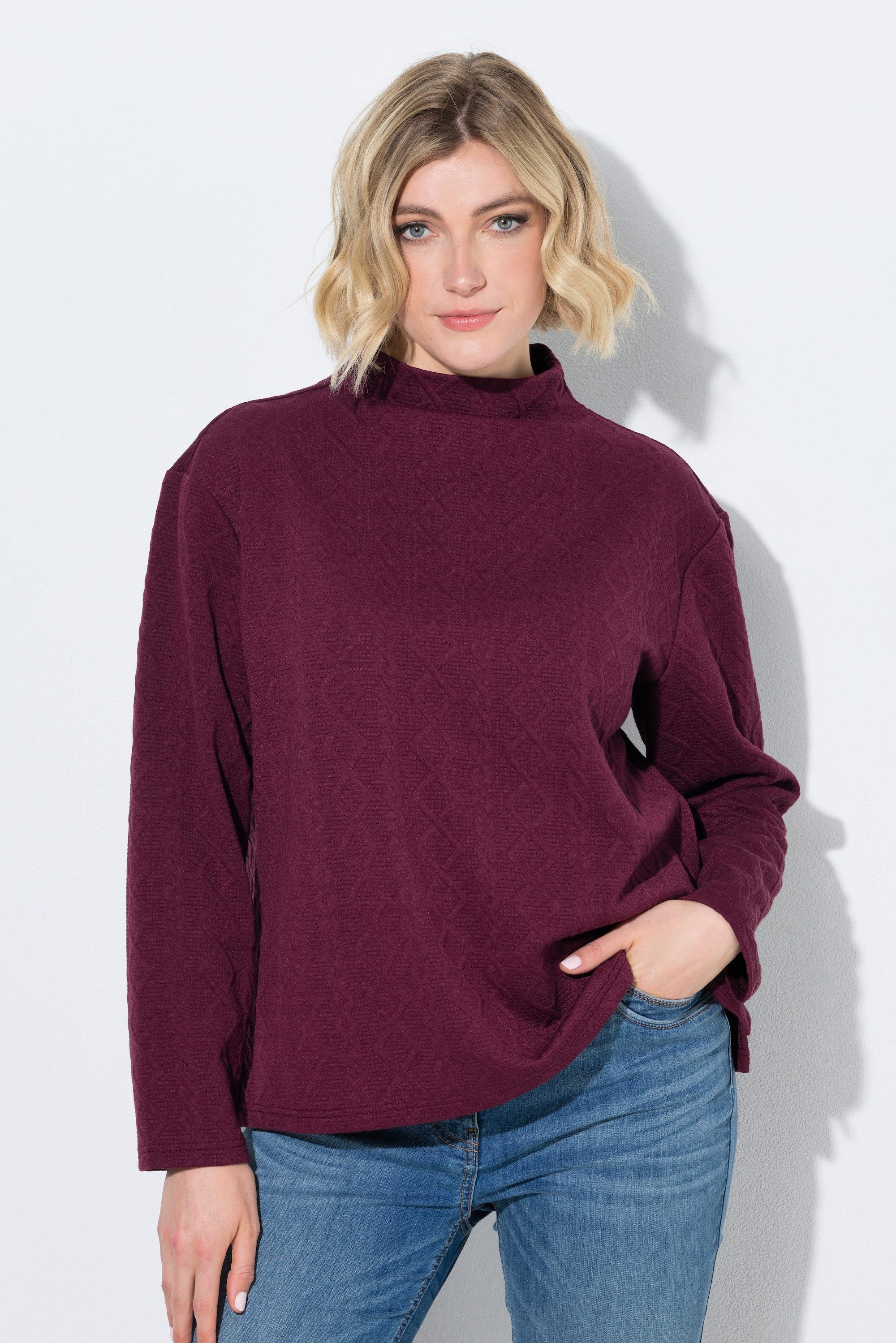 Ulla Popken Sweatshirt Sweater Zopfmuster Stehkragen Langarm