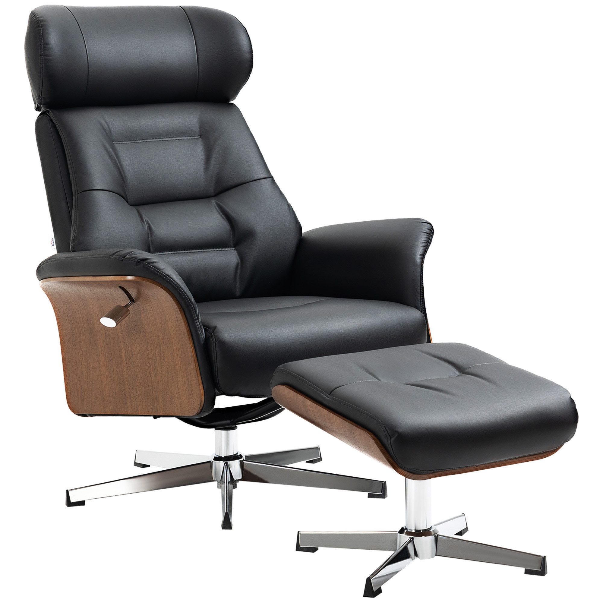 HOMCOM Relaxsessel Relaxsessel mit Hocker, mit Liegefunktion (Liegestuhl mit Fußbank, 2-St., bestehend aus Sessel und Hocker), bis 150 kg belastbar, Schwarz