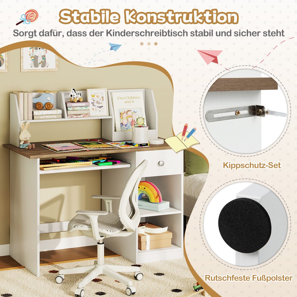 COSTWAY Kinderschreibtisch, mit Schublade, Bücherregal & Tastaturablage günstig online kaufen