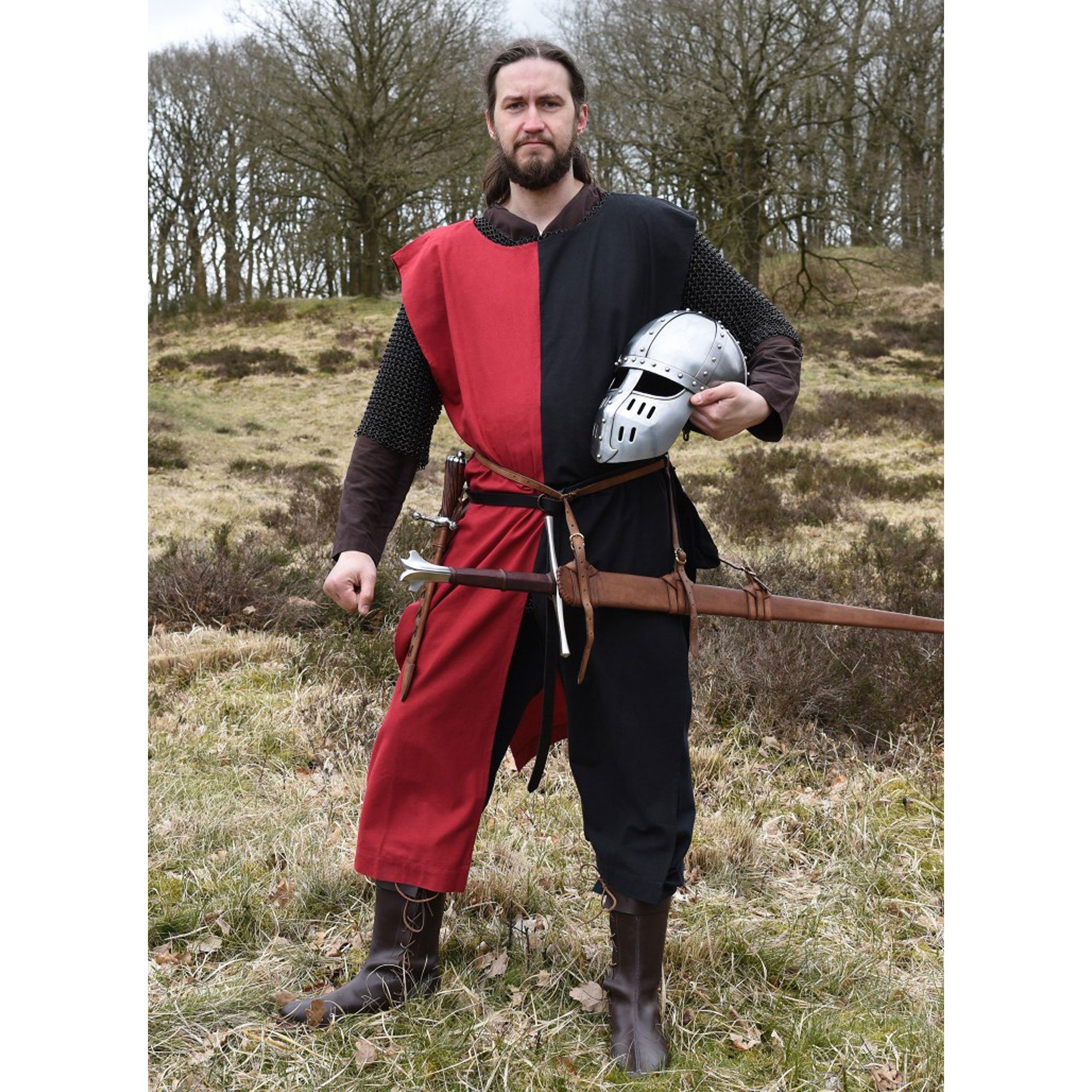 Wikinger-Kostüm Mittelalter Waffenrock Eckhart aus Baumwolle, schwarz/rot