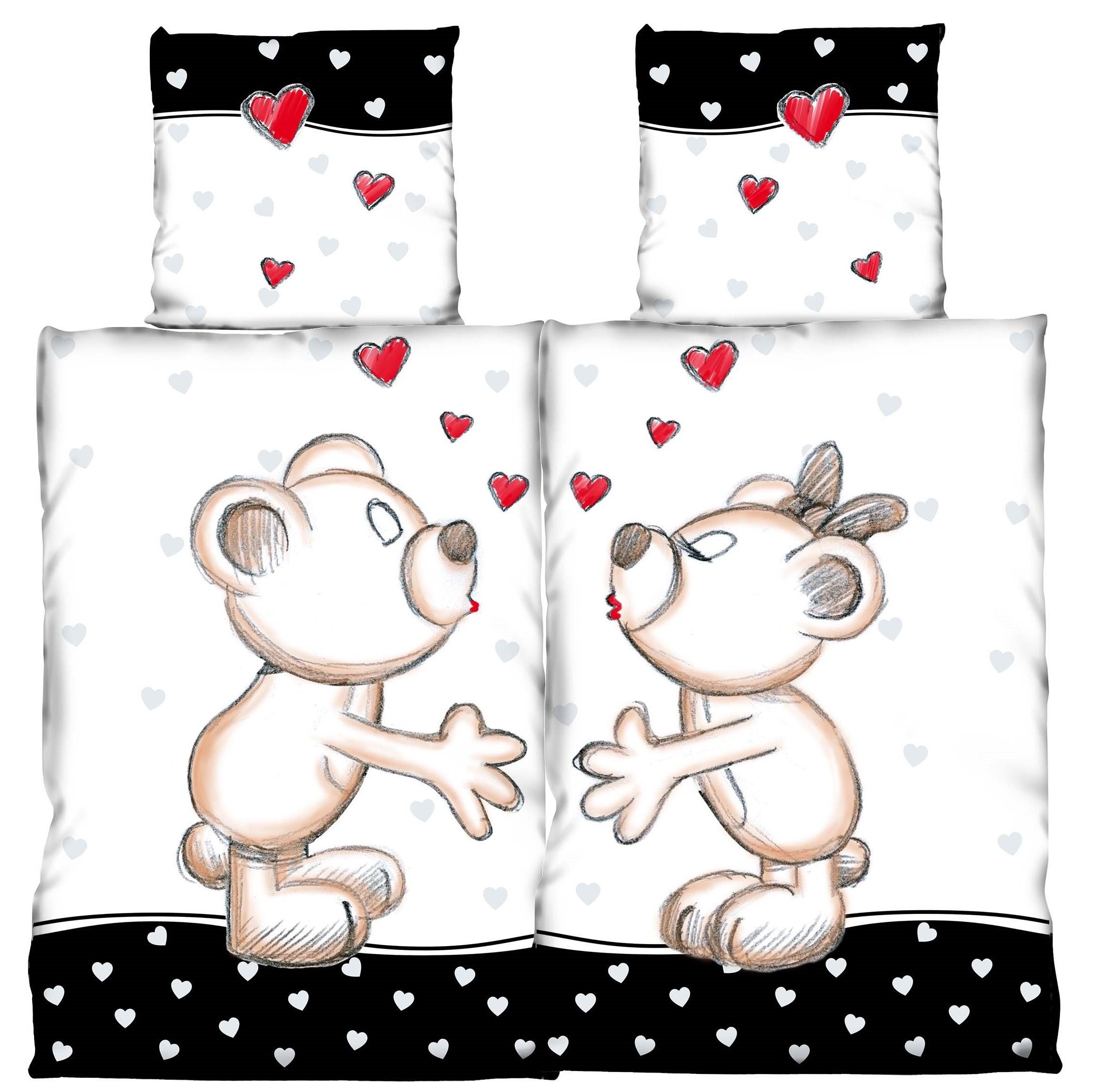 One Home Partnerbettwäsche Bärchen in Love, Mikrofaser, 4 teilig, mit Reißv günstig online kaufen