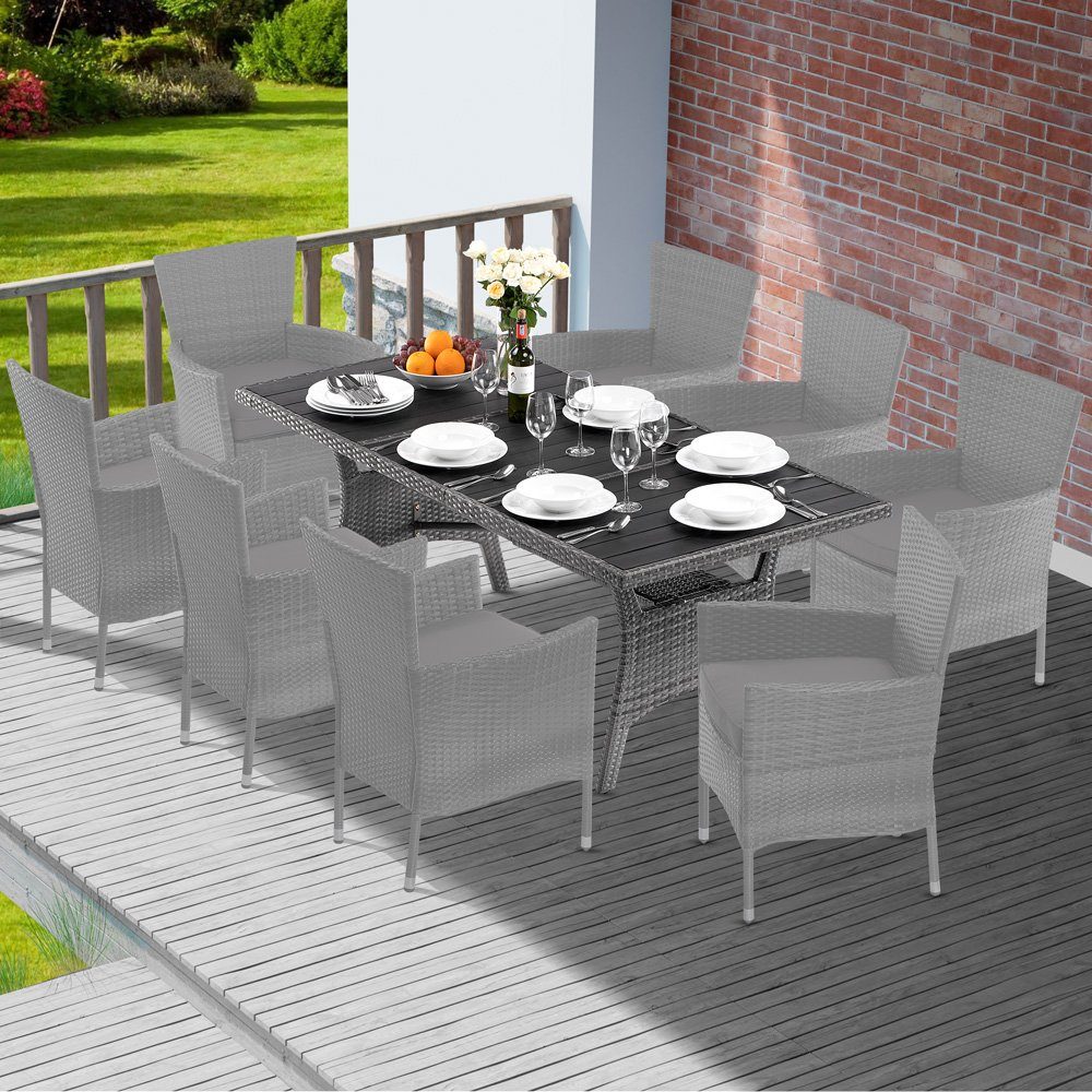 mit Ablage Grau WPC-Tischplatte cm Höhenverstellbar Gartentisch (1-St), Casaria 190x90x74 Polyrattan