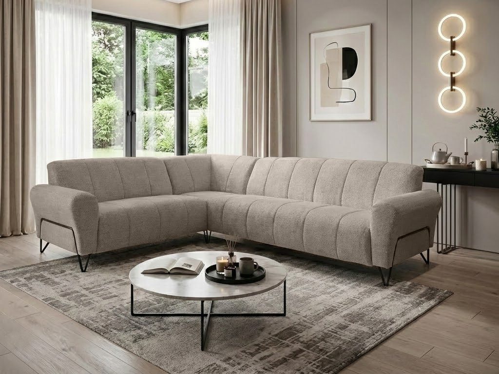 Beautysofa Ecksofa mit Metallbeine in Schwarz VOLARE L, ohne Schlaffunktion, mit höchstem Sitzkomfort