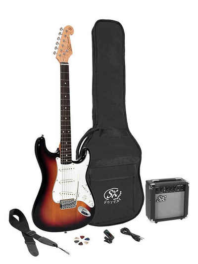 SX E-Gitarre »Junior Set Sunburst« 3/4, Komplettset mit Verstärker, Tasche, Gurt, Stimmgerät und Plektren
