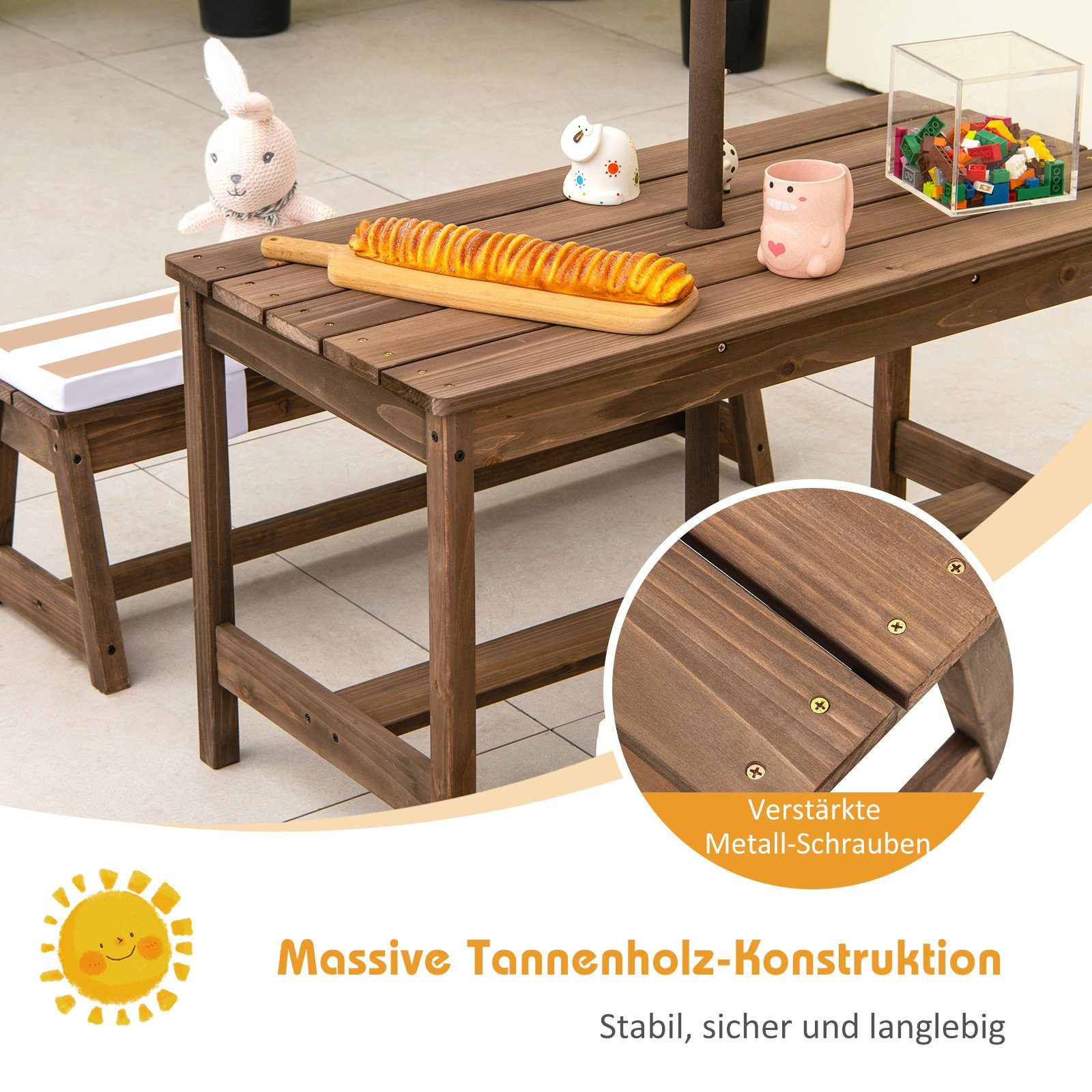 COSTWAY Garten-Kindersitzgruppe Picknicktisch, mit Sonnenschirm, aus günstig online kaufen