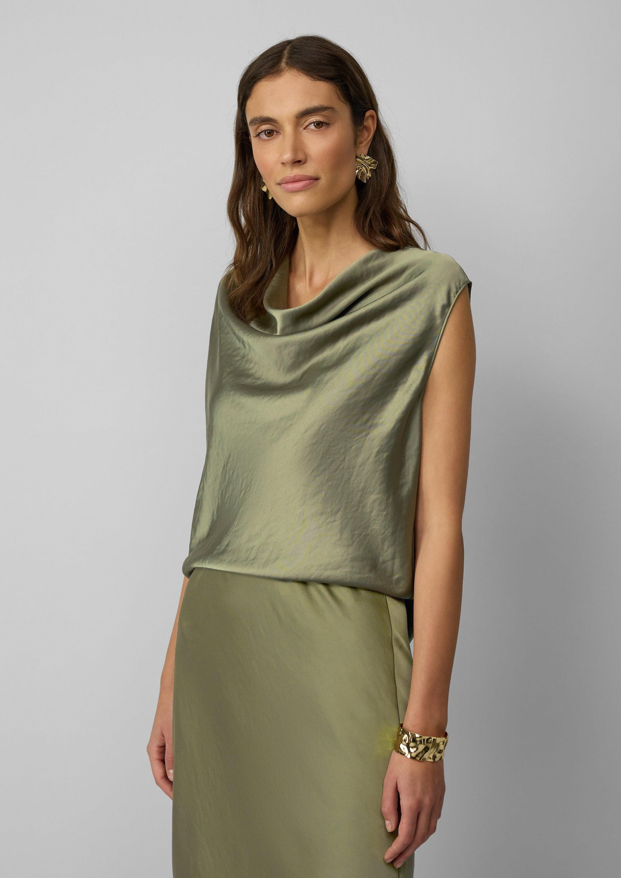 s.Oliver Kurzarmbluse Bluse Ärmellose Satinbluse mit Wasserfall-Ausschnitt günstig online kaufen