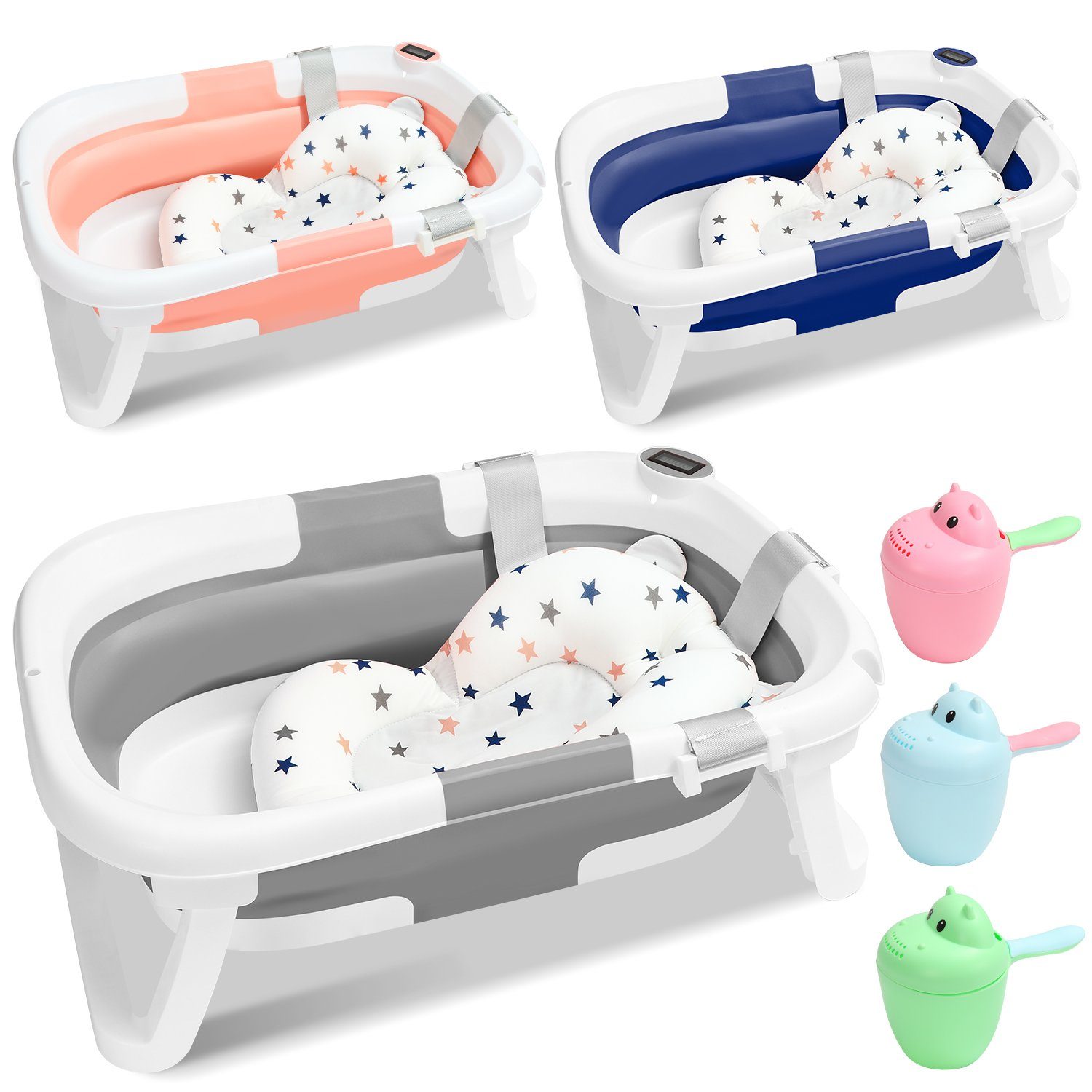 Lospitch Babybadewanne Baby Badewanne Faltbare Babywanne mit kissen Ergonomische Kunststoff