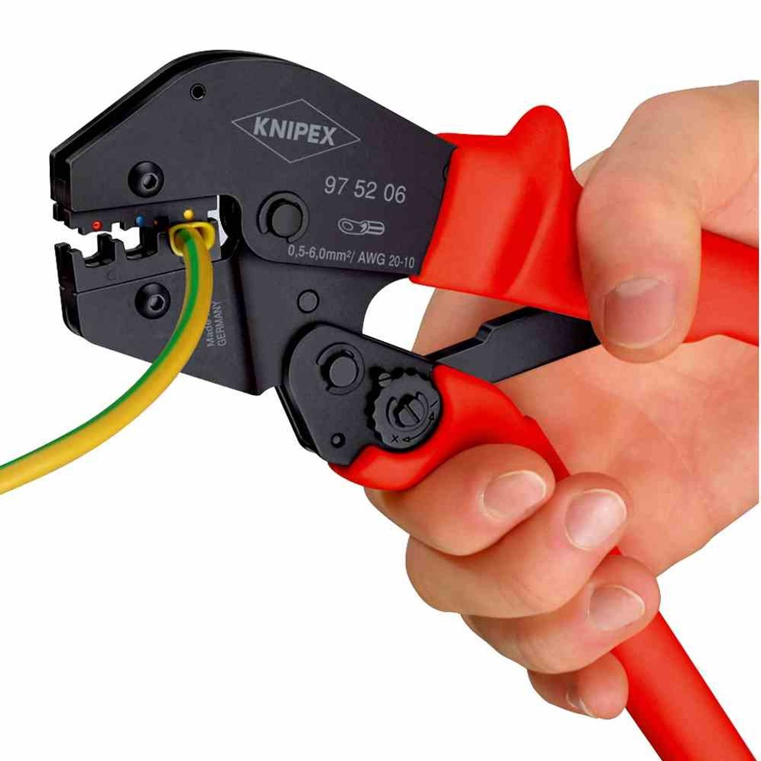 Kabelschuhe/Verbinder, Knipex mechanisch, Kerb AWG10-20, 0,5-6mm², Kerbzange, Crimpzange