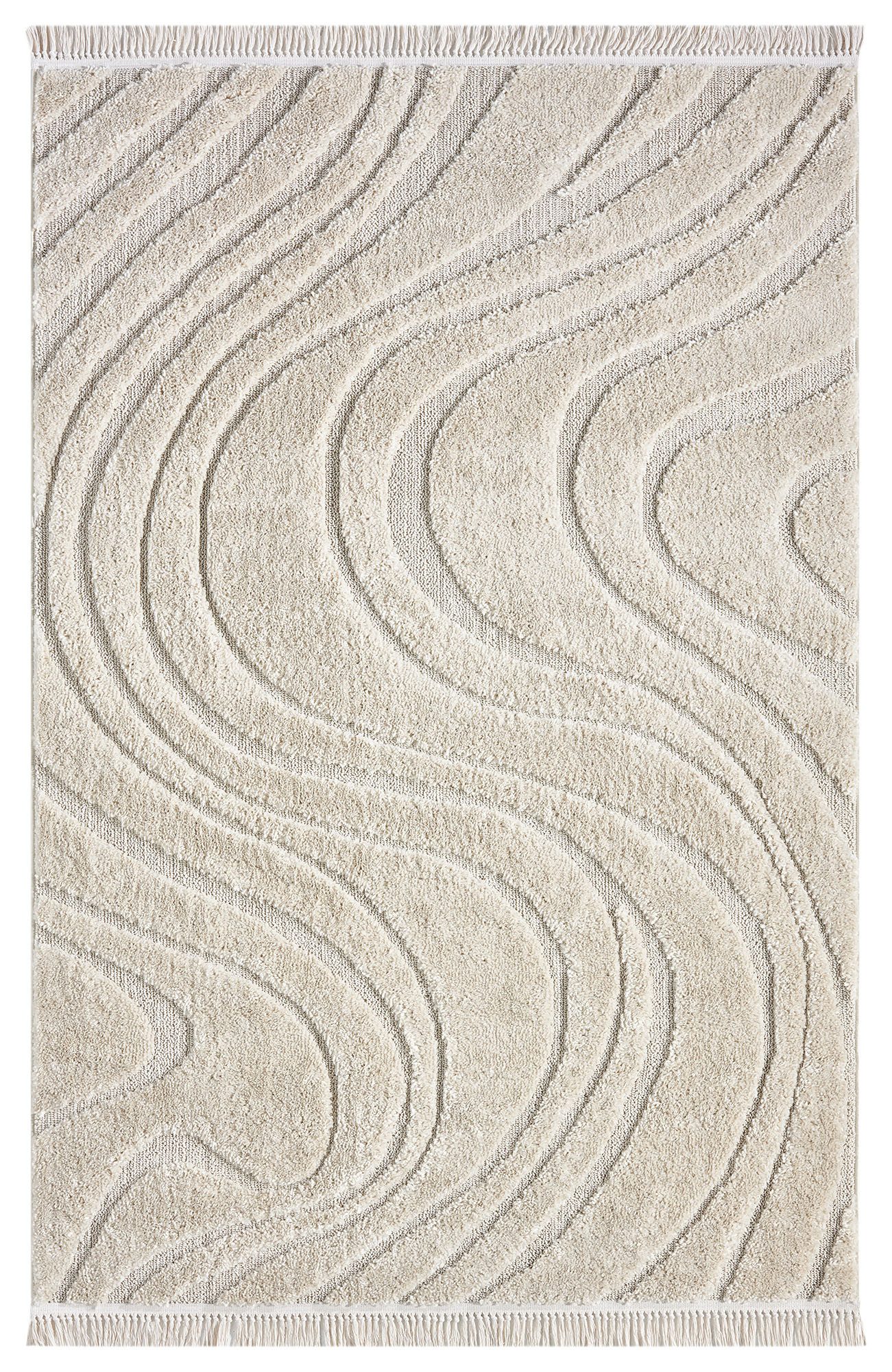 homsy by Ana Johnson Teppich Waavy mit Fransen, Wellen Design, rechteckig, Höhe: 20 mm, Boho, 3D Optik, Scandi, Hoch-Tief, Wohnzimmer, Schlafzimmer