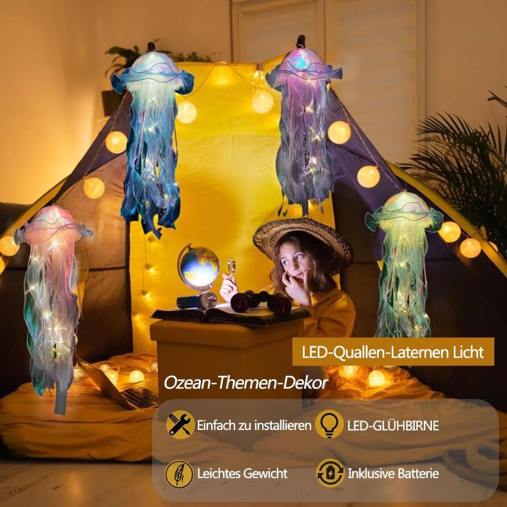 FELIXLEO LED Solarleuchte Quallen Lampe Hängend LED Laterne Dekoration Zimmer Party – Bild 5 von 5