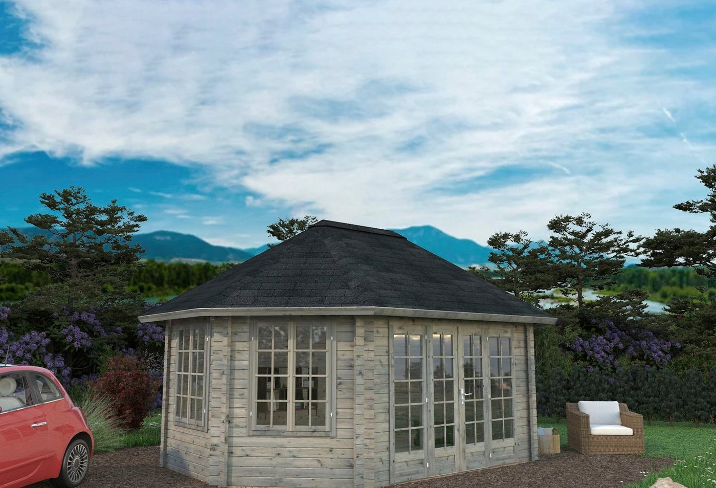 Thumbnail - Palmako Gartenhaus Pavillon Hanna, BxT: 653x503 cm, grau