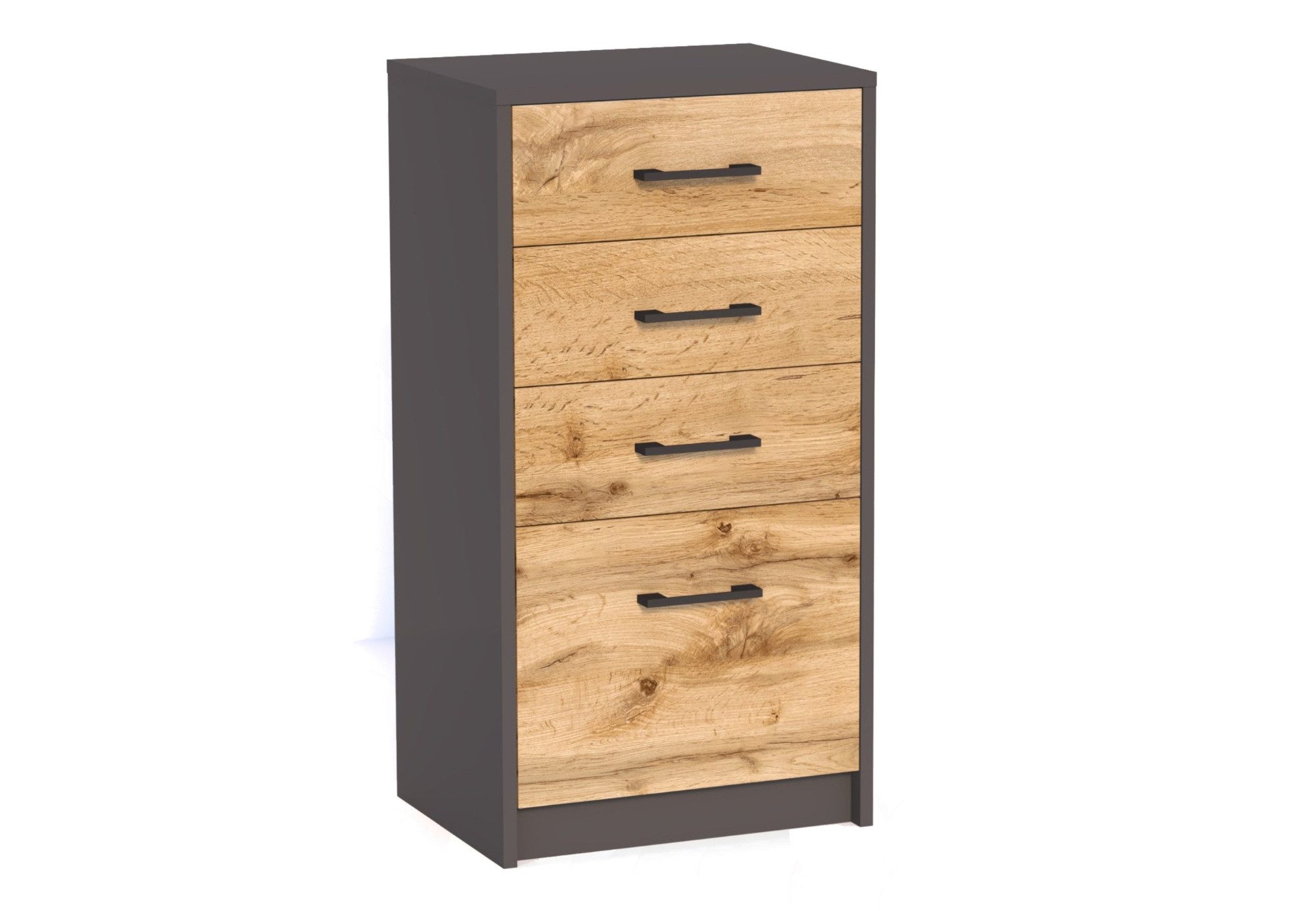 Home Collective Kommode mit 4 Schubladen mit matter Oberfläche, Kommode 45cm breit Holz (Schlafzimmer Wohnzimmer Flur Büro Organizer, Metallrollen mit Auszugsstopp), Schrank Kommode mit Schubladen Sideboard Highboard graphit Eiche