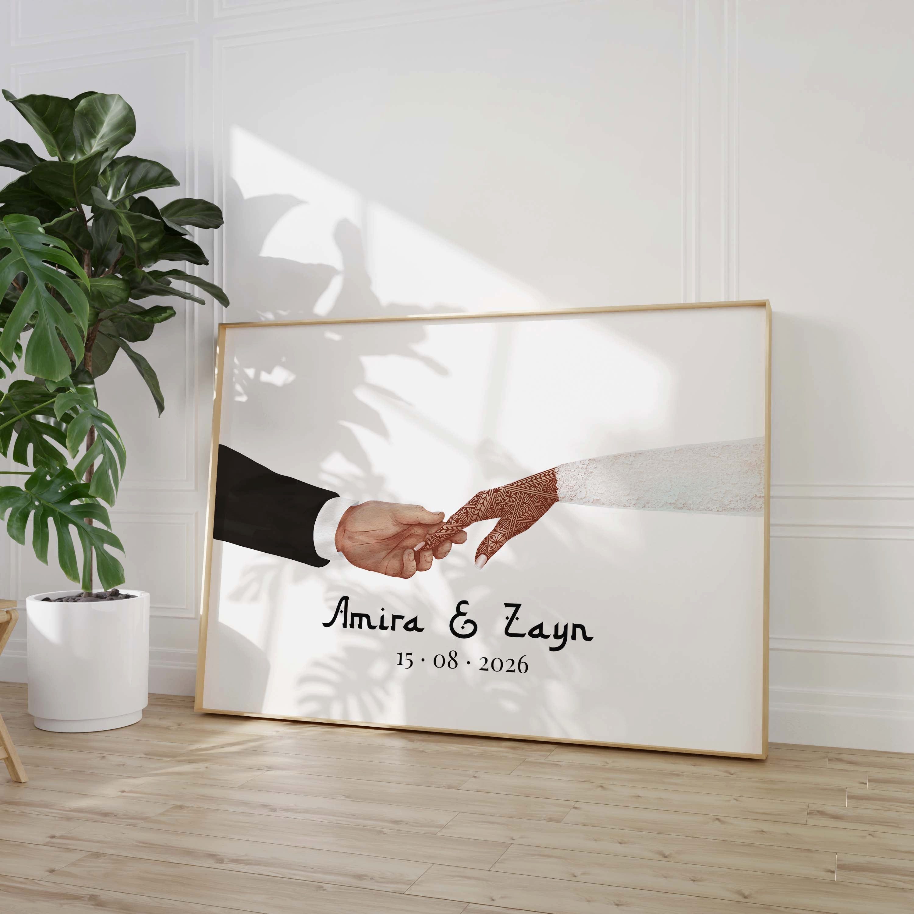 JUSTGOODMOOD Poster Hände Verbindung Paar Hochzeit Geschenkidee Personalisierte Namen Datu, B (1 St)