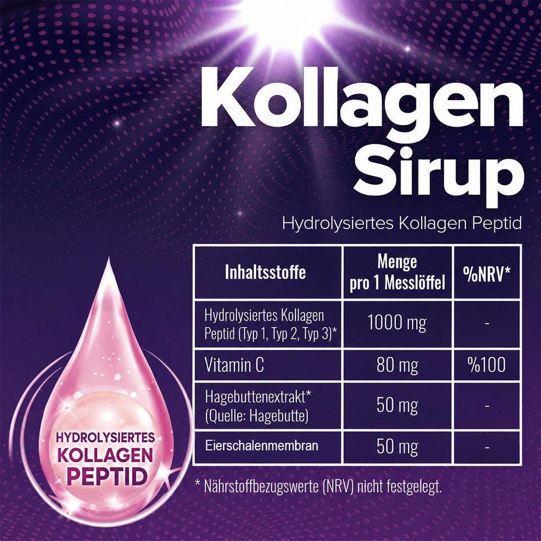 Zühre Ana® Collagen Sirup – Moderne Formel mit Typ 1, 2 & 3 Peptiden 250ml Sirup, 250 ml, Kollagen Sirup Mit Vitamin C & Waldfrucht-Aroma
