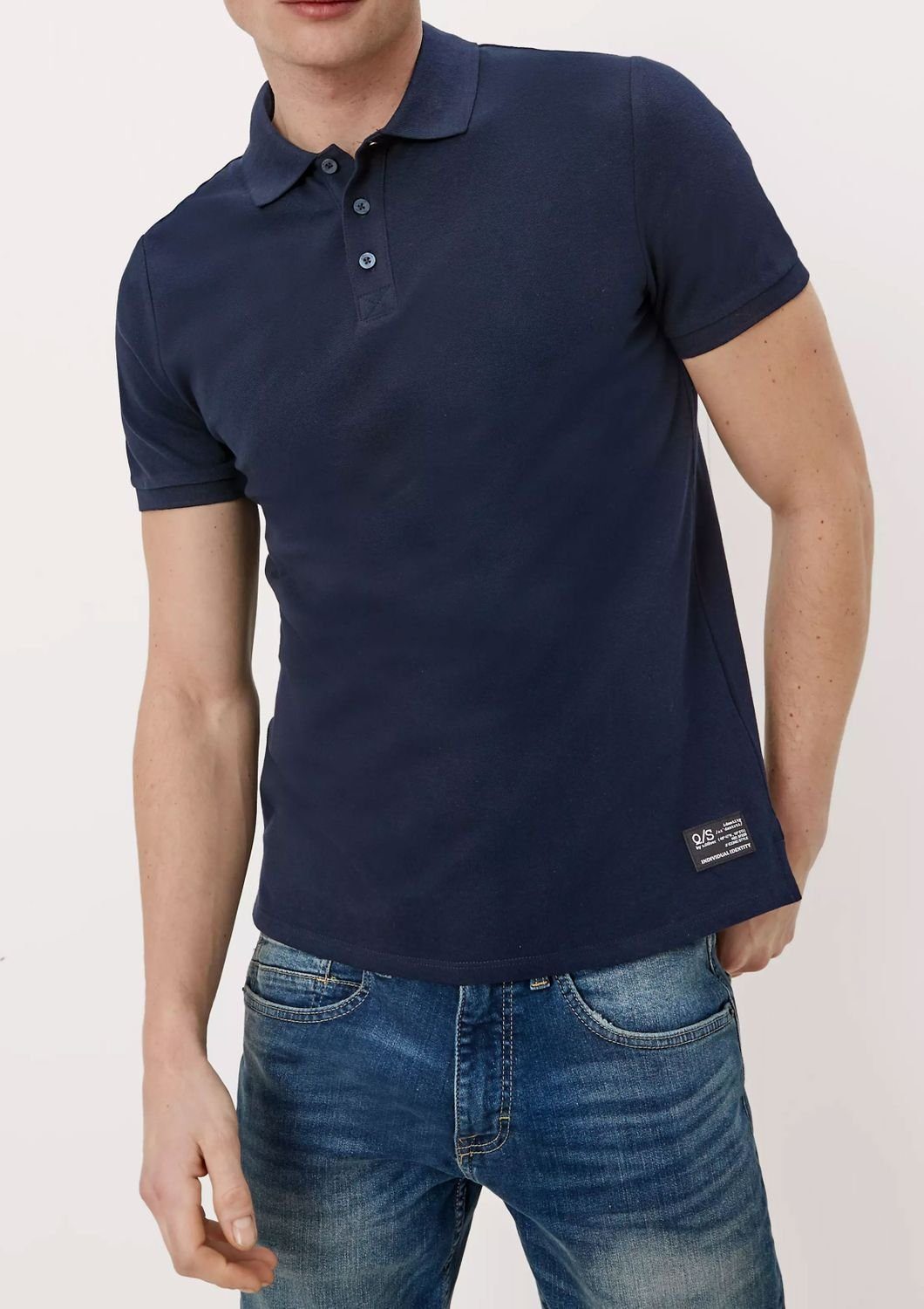 1 Pack mit Grau (2-tlg) 2er sportlich x im melange Knopfleiste, s.Oliver Kragen, x 1 Navy Poloshirt /