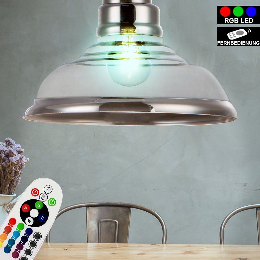 etc-shop LED Pendelleuchte, Leuchtmittel inklusive, Hänge dimmbar Farbwechsel, Pendel Glas Warmweiß, Lampe Retro FERNBEDIENUNG Decken