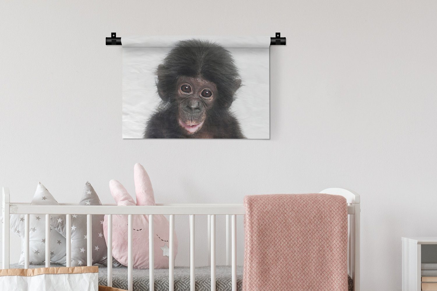 - Schimpanse, für Tiere Affe MuchoWow Kinderzimmer Wanddeko - Schlafzimmer, Natur Wandbehang, Kleid, Wanddekoobjekt Wohnzimmer, -