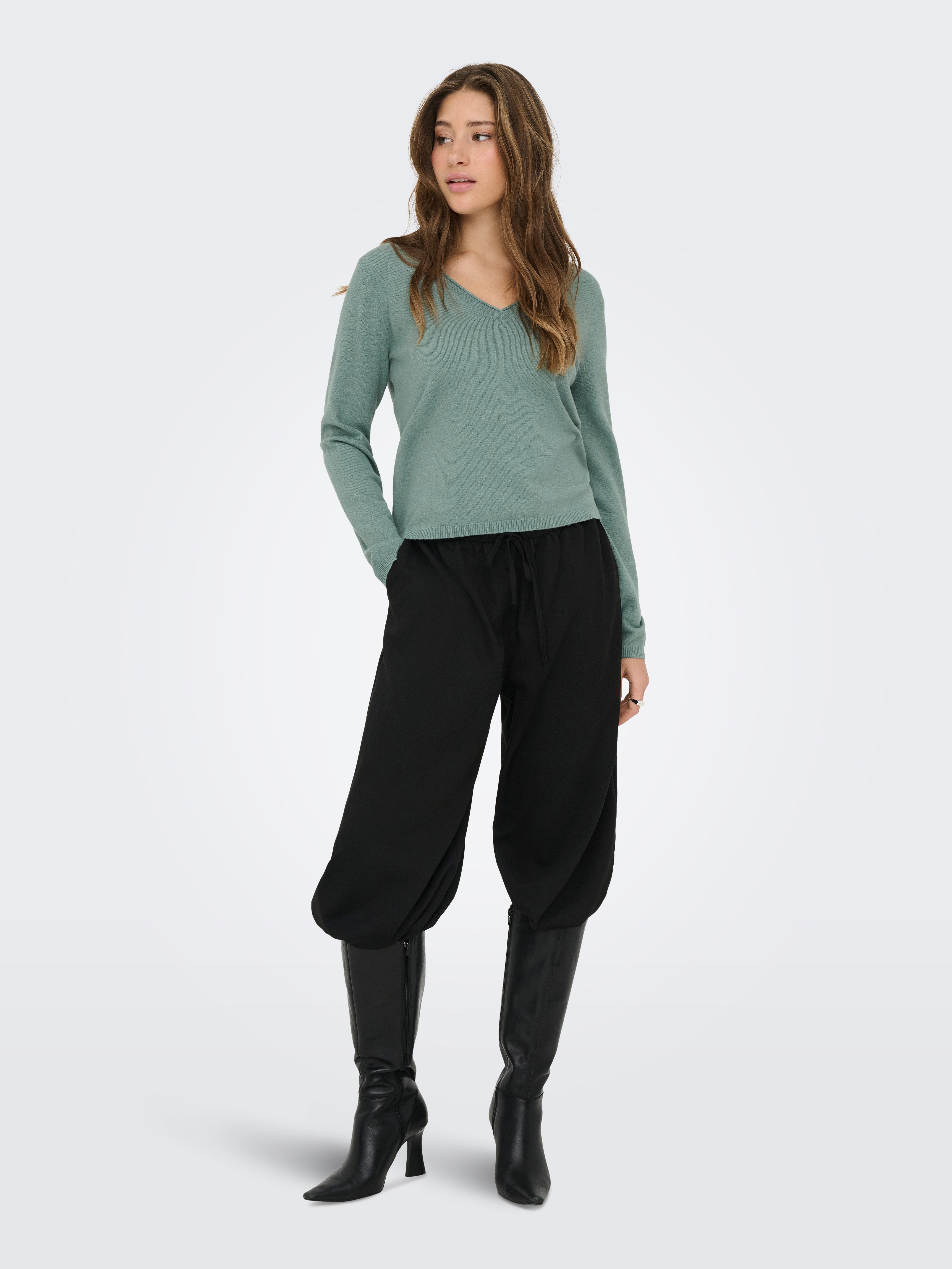 ONLY V-Ausschnitt-Pullover ONLLOYAL LIFE LS V-NECK PULLO KNT NOOS Materialmix