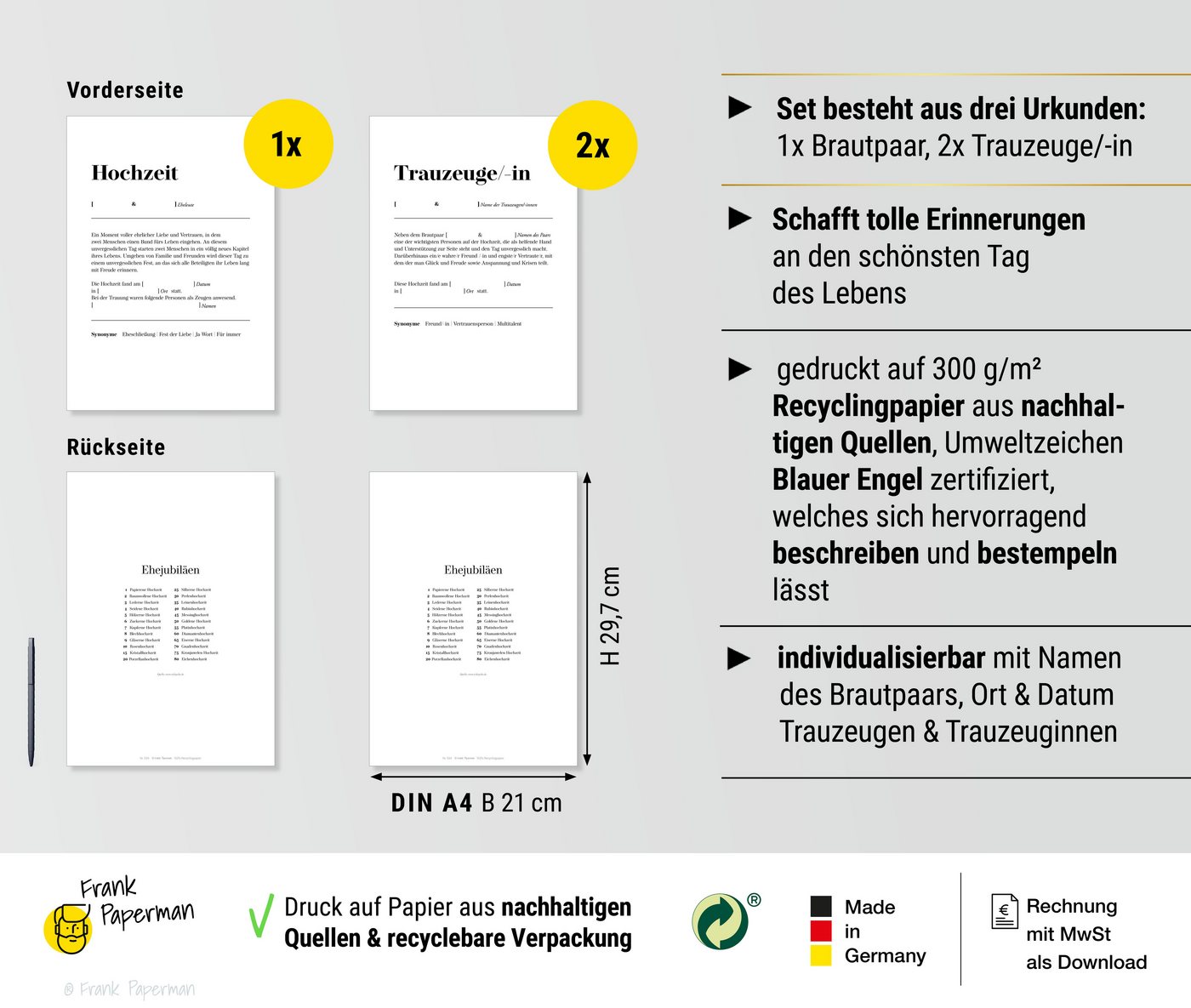 Thumbnail - Frank Paperman Hochzeitskarte Urkunde Eheschließung, Urkunde Trauzeuge, Definition Design, orginelle Hochzeitsgeschenke,...