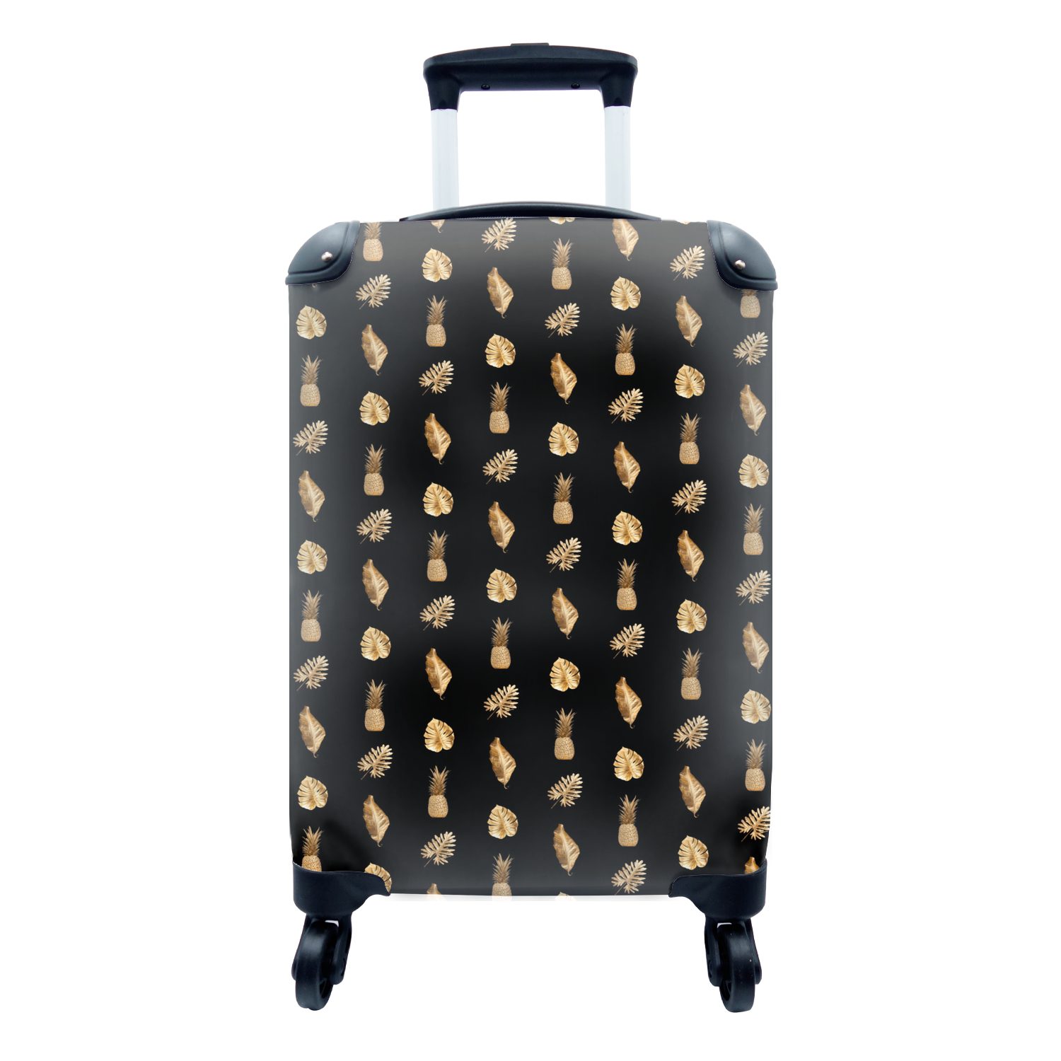 MuchoWow Handgepäckkoffer Blätter - Muster - Gold, 4 Rollen, Reisetasche mit rollen, Handgepäck für Ferien, Trolley, Reisekoffer