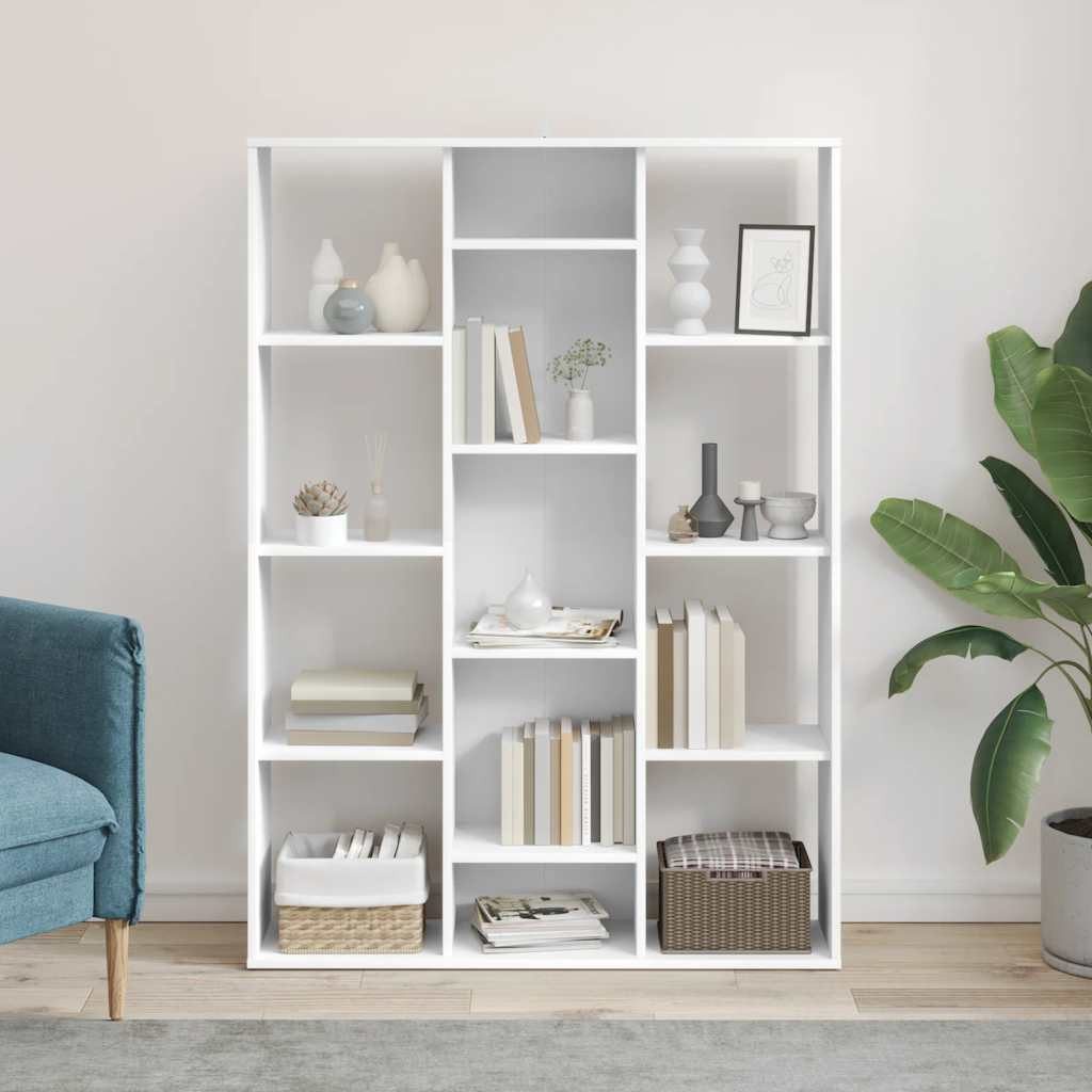 furnicato Raumteiler Regal 100x24x140 cm Weiß aus Holzwerkstoff, 1-tlg., Offenes Bücherregal mit 13 Fächern für DVDs und Dekorationsartikel