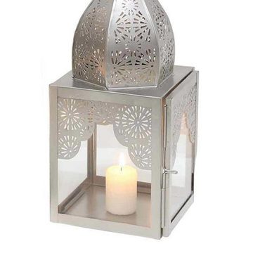 Casa Moro Bodenwindlicht Orientalisches Windlicht Modena Silber M aus Glas & Metall Höhe 44cm (Marokkanische Glaslaterne Kerzenhalter), Ramadan Eid Laterne wie aus 1001 Nacht IRL670
