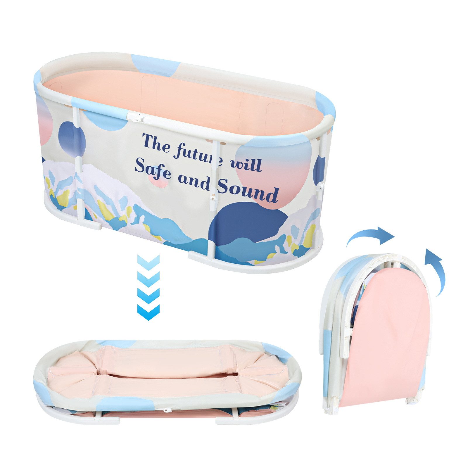 Rutaqian Badewanne Faltbare Badewanne, Erwachsene Tragbarer mit Metallrahmen 110x60x50 cm, (Badewanne Kann Frei Eingebaut Werden mit Abdeckung,Verdickt,Einziehbar), Großer Familie Badewanne für SPA, Dampfeimer für Sauna, Eisbad