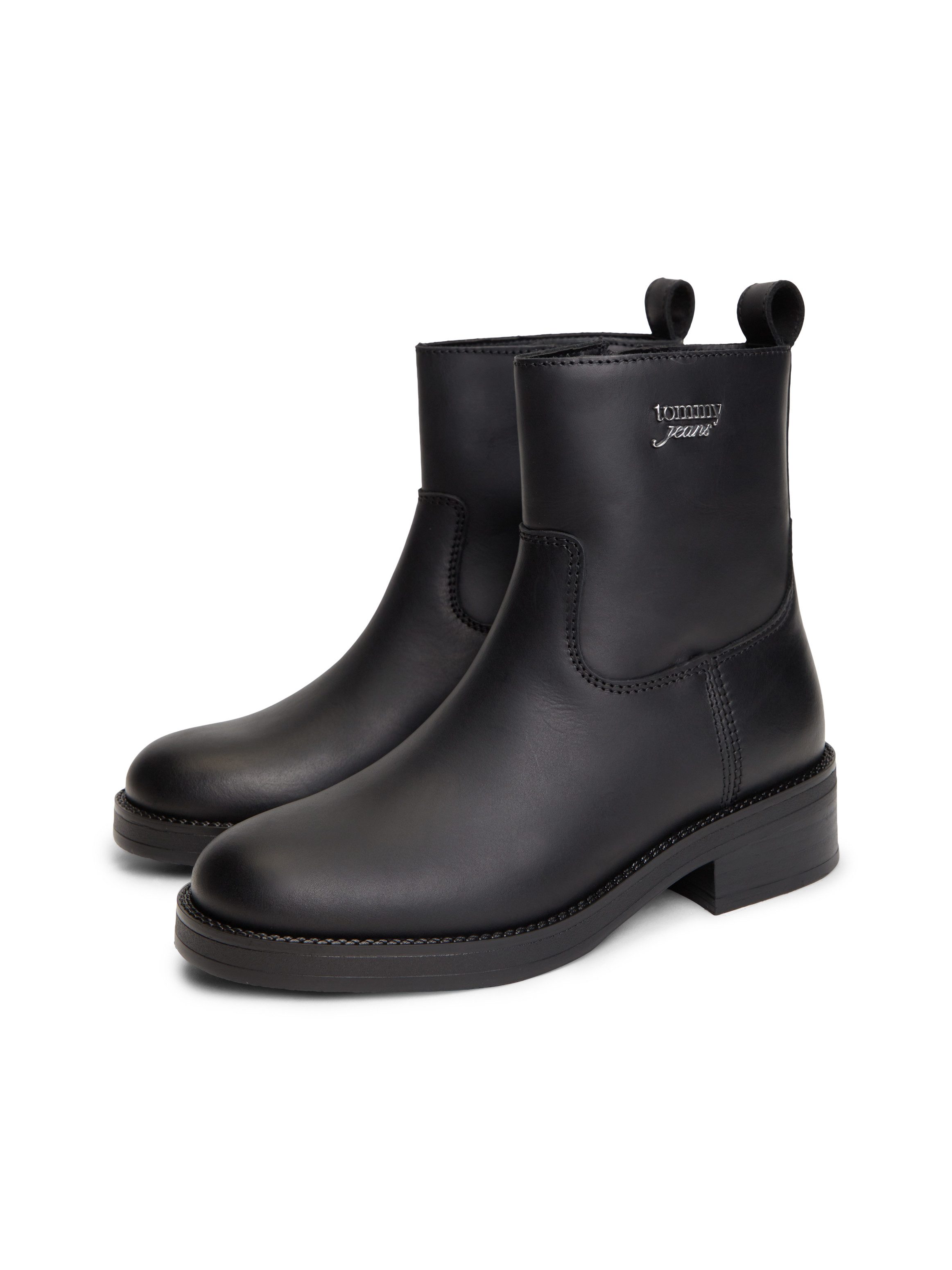 Tommy Jeans TJW SOFT SOLE CHELSEA BOOTS LTH Stiefelette Blockabsatz, Herbstboots mit Logoschriftzug und Anziehlasche