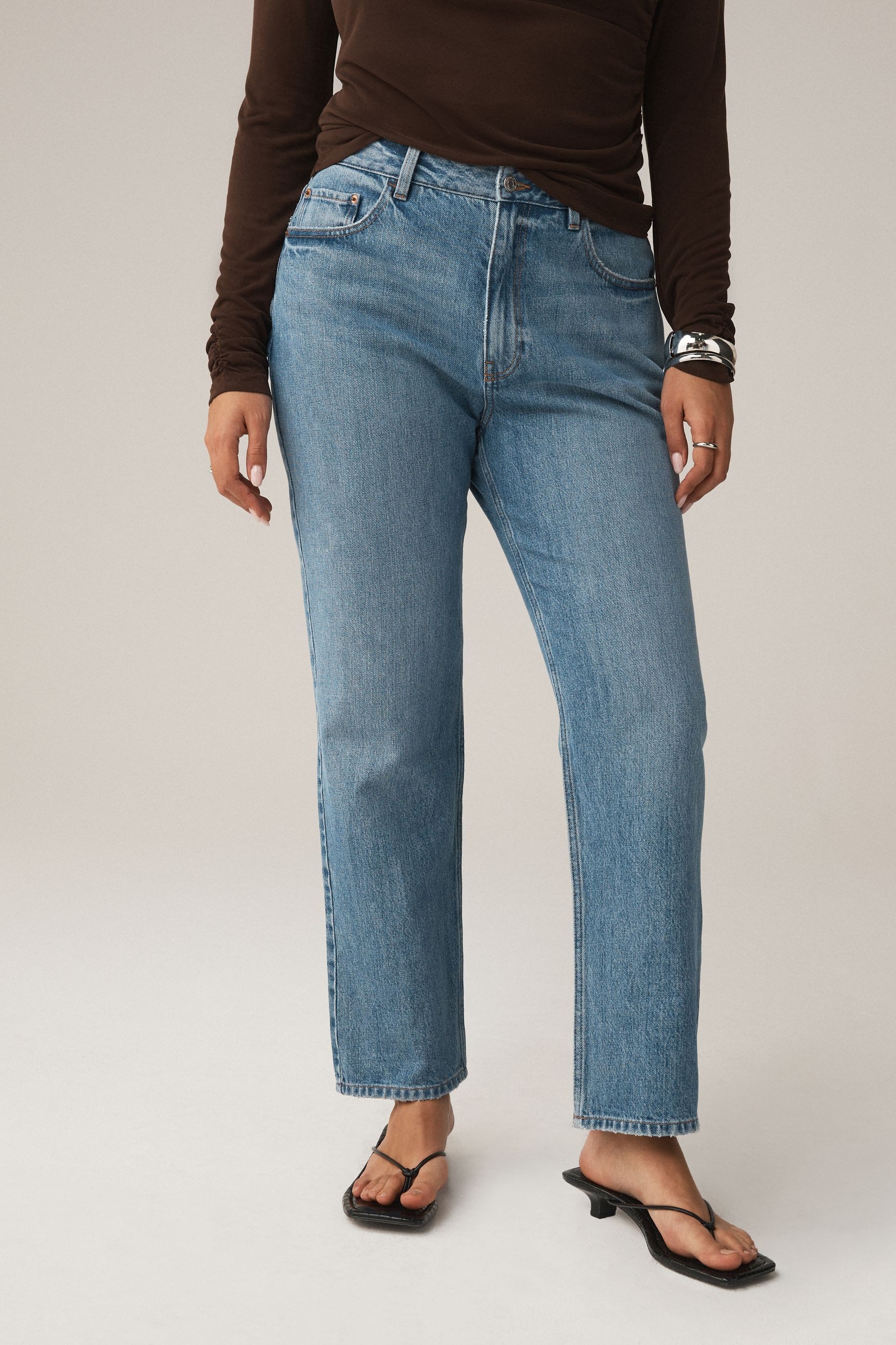 Straight-Jeans Klassische Sanduhr Hochbund-Jeans mit geradem Bein