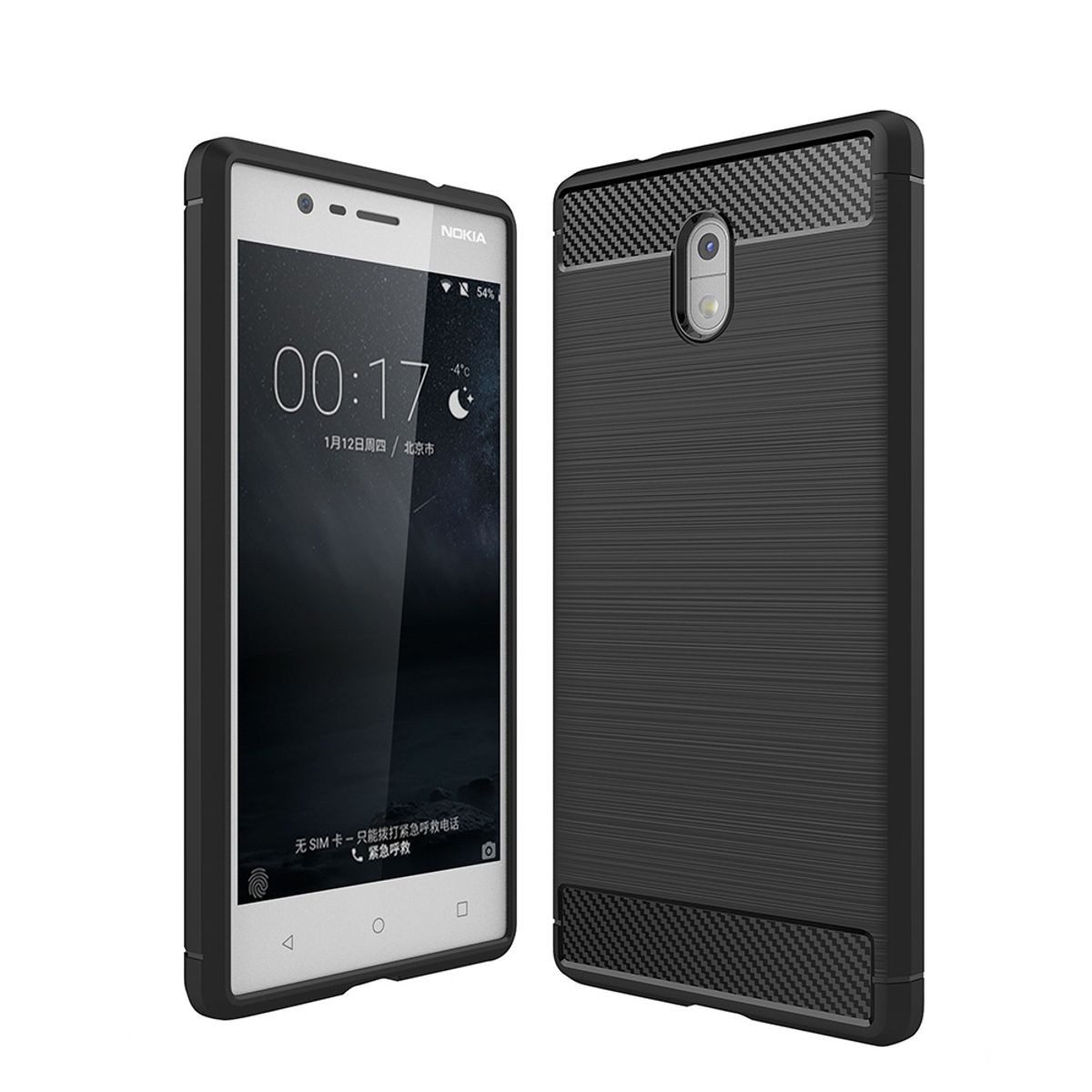 König Design Handyhülle Nokia 3, Nokia 3 Handyhülle Carbon Optik Backcover Schwarz
