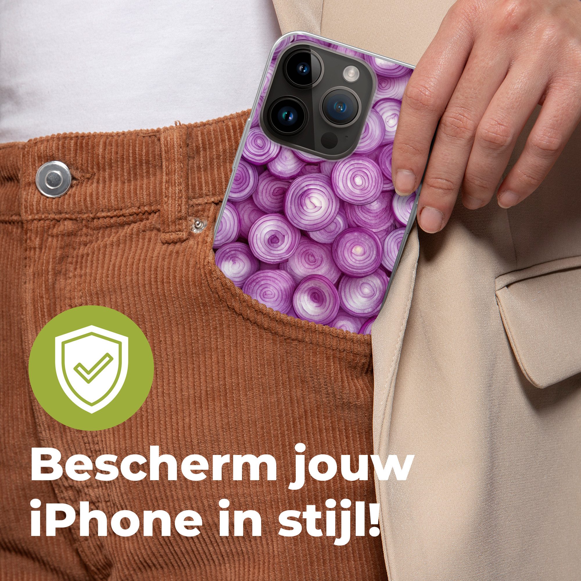 MuchoWow Handyhülle für Apple iPhone 14 Pro Lila - Zwiebeln - Nahaufnahme, Smartphone-Bumper, Print, Handy Schutzhülle Dünn