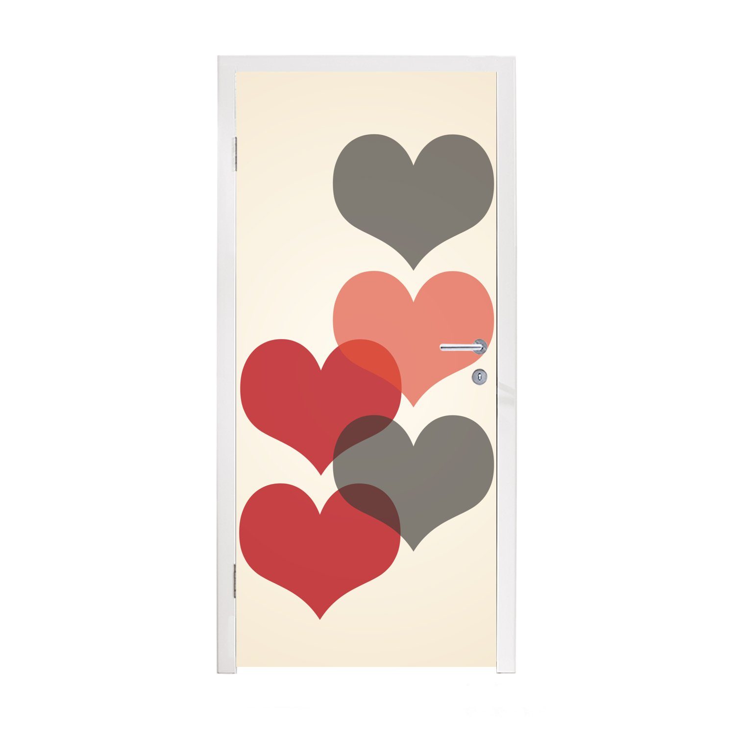 MuchoWow Türtapete Herzen - Rot - Pastell - Liebe, Matt, bedruckt, (1 St), Fototapete für Tür, Türaufkleber, 75x205 cm