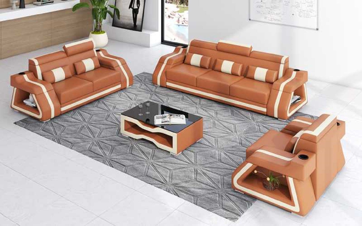 Sitzer 2+3 3tlg Sofa Komplette JVmoebel Sofa in Made Nur Wohnzimmer-Set Sofas, + Sofagarnitur Braun Sessel), Sessel Couchgarnitur (3-St., Europe
