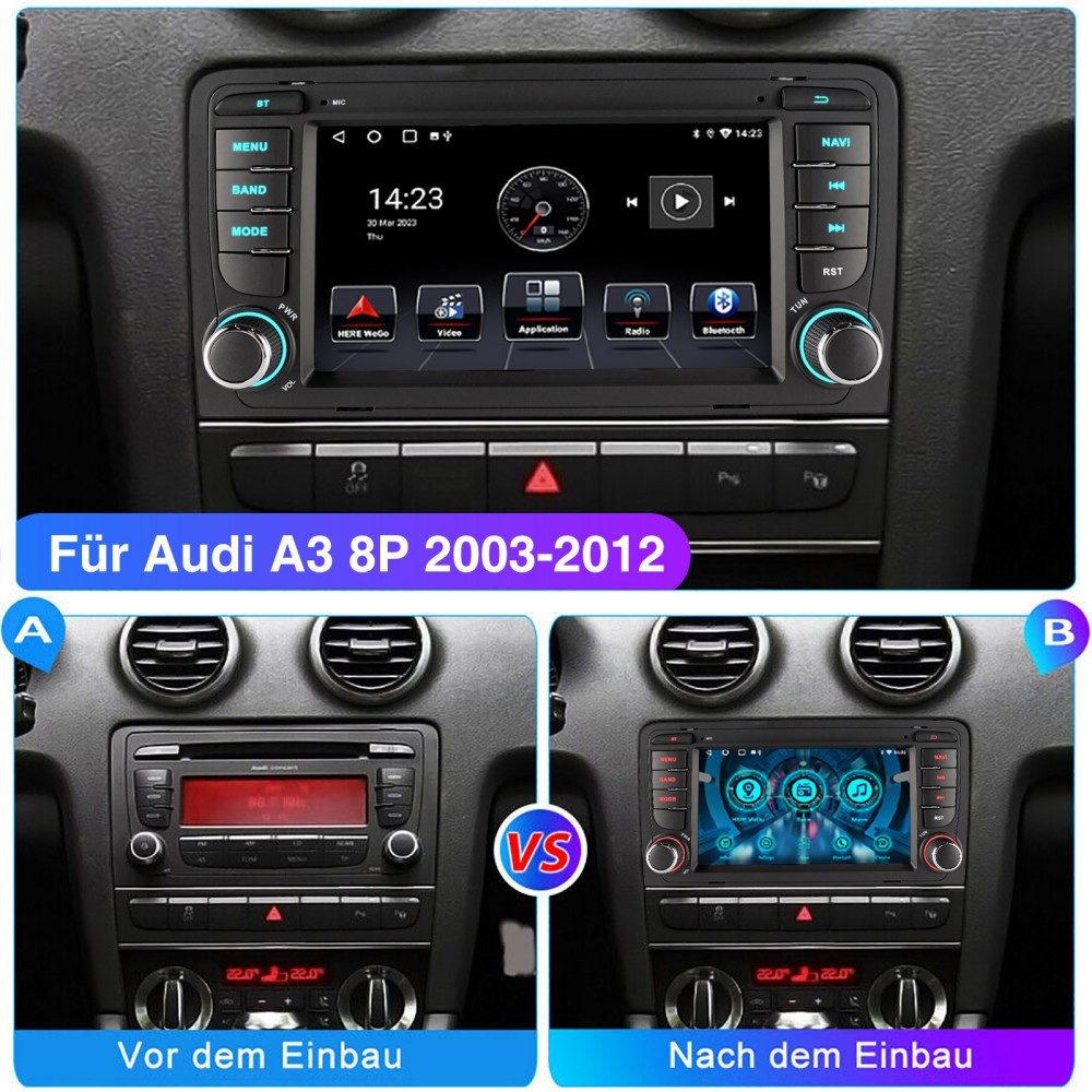 ESSGOO 7" Android 15 Für Audi A3 8P 2003-2012 S3 2006-2012 RS3 GPS Navi Autoradio (RDS, 2+64GB(optional), FM, DAB+ (optional), Wireless Carplay Android Auto Blu – Bild 4 von 5