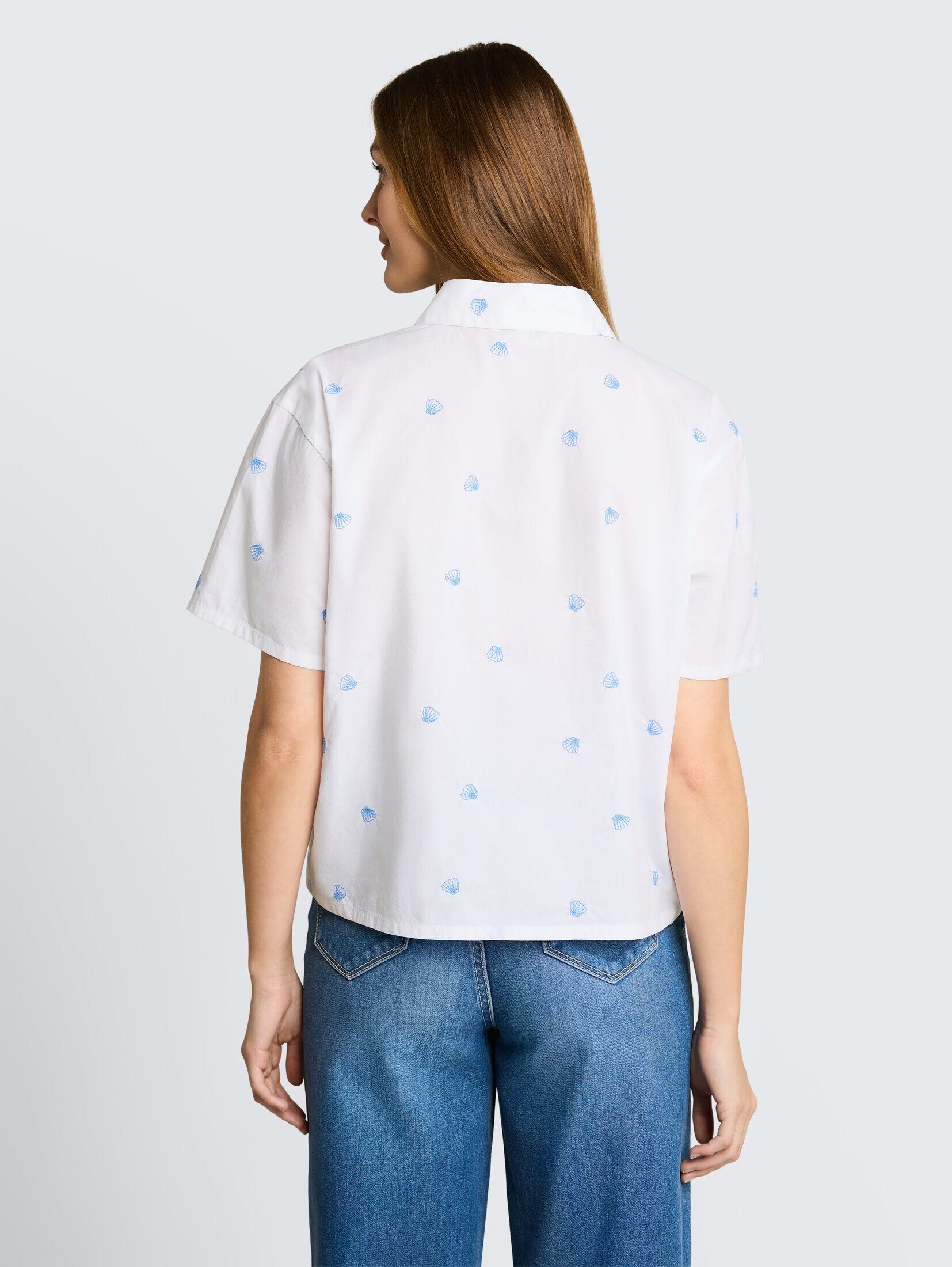 TOM TAILOR Denim Kurzarmbluse Blusen & Shirts Boxy Fit Hemdbluse mit Stickereien