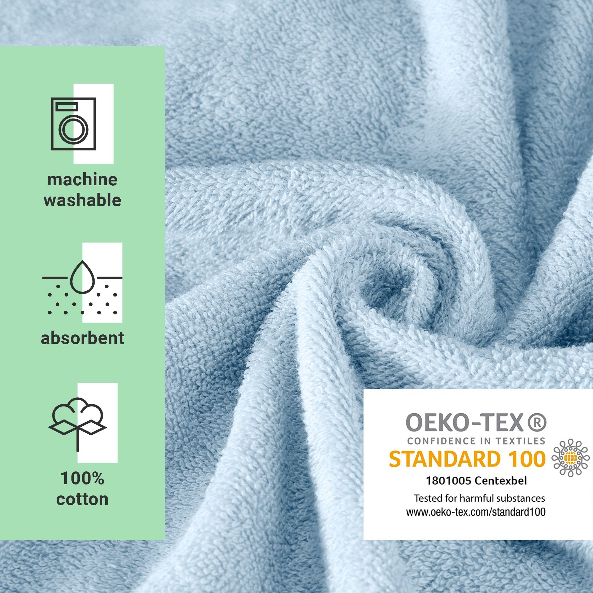 HOMELEVEL Unisex-Bademantel Badeponcho 100% Kapuze, aus Hellblau Unisex für Erwachsene Baumwolle mit Baumwolle