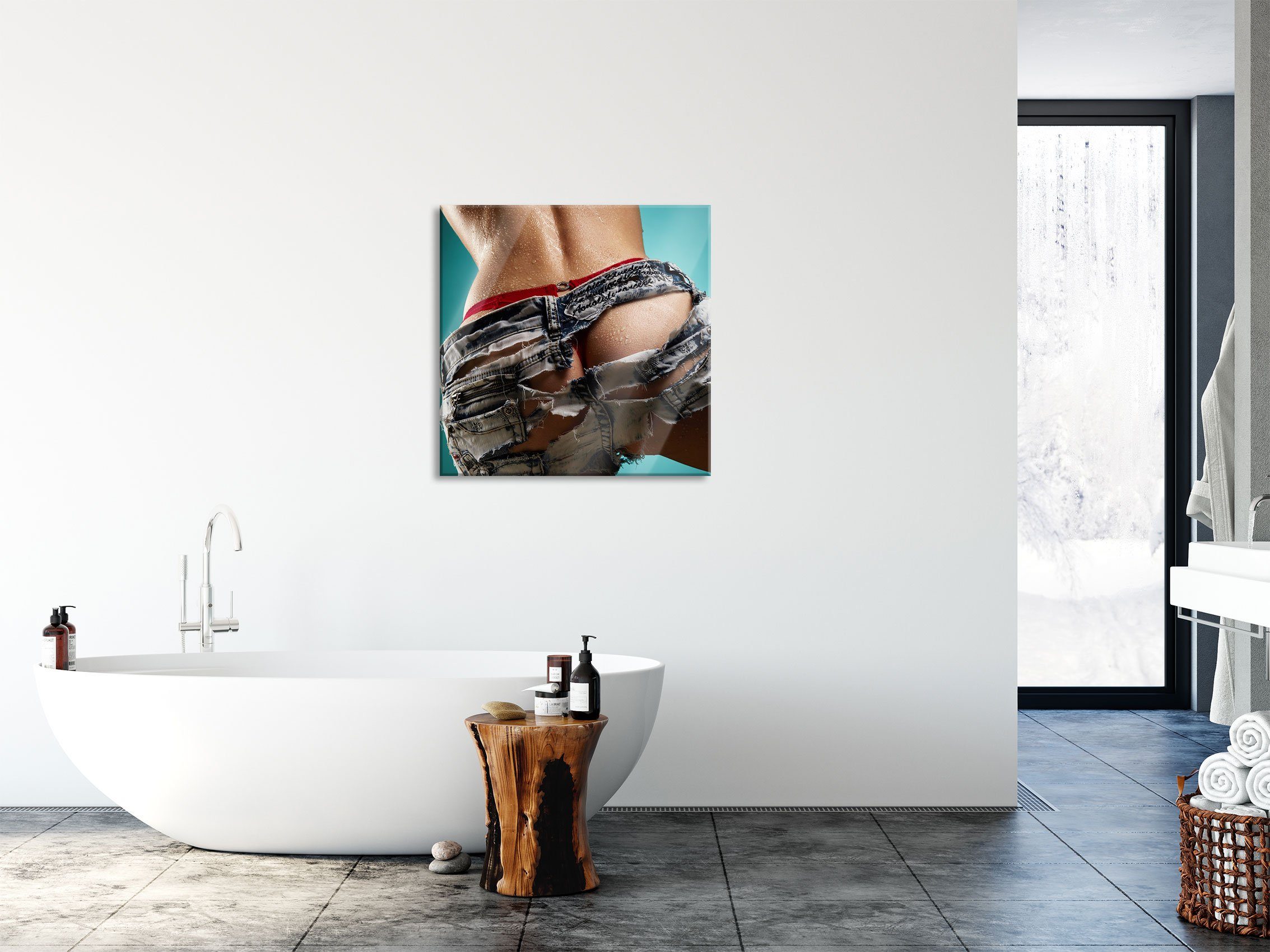 Pixxprint Glasbild sexy Frauenhintern in und sexy St), inkl. aus Abstandshalter in (1 Hotpants Echtglas, Hotpants, Glasbild Aufhängungen Frauenhintern