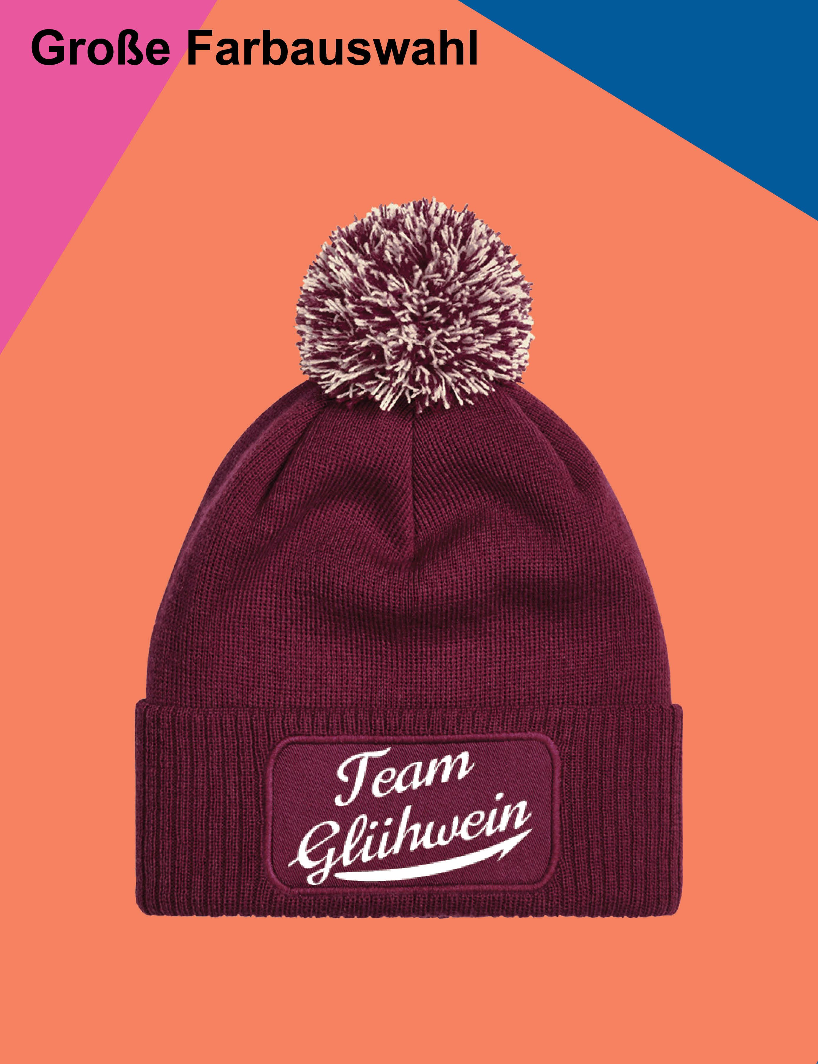 Youth Designz Beanie Unisex Strick Bommel Beanie Mütze mit Team Glühwein Aufdruck mit lustigem Spruch für Damen und Herren
