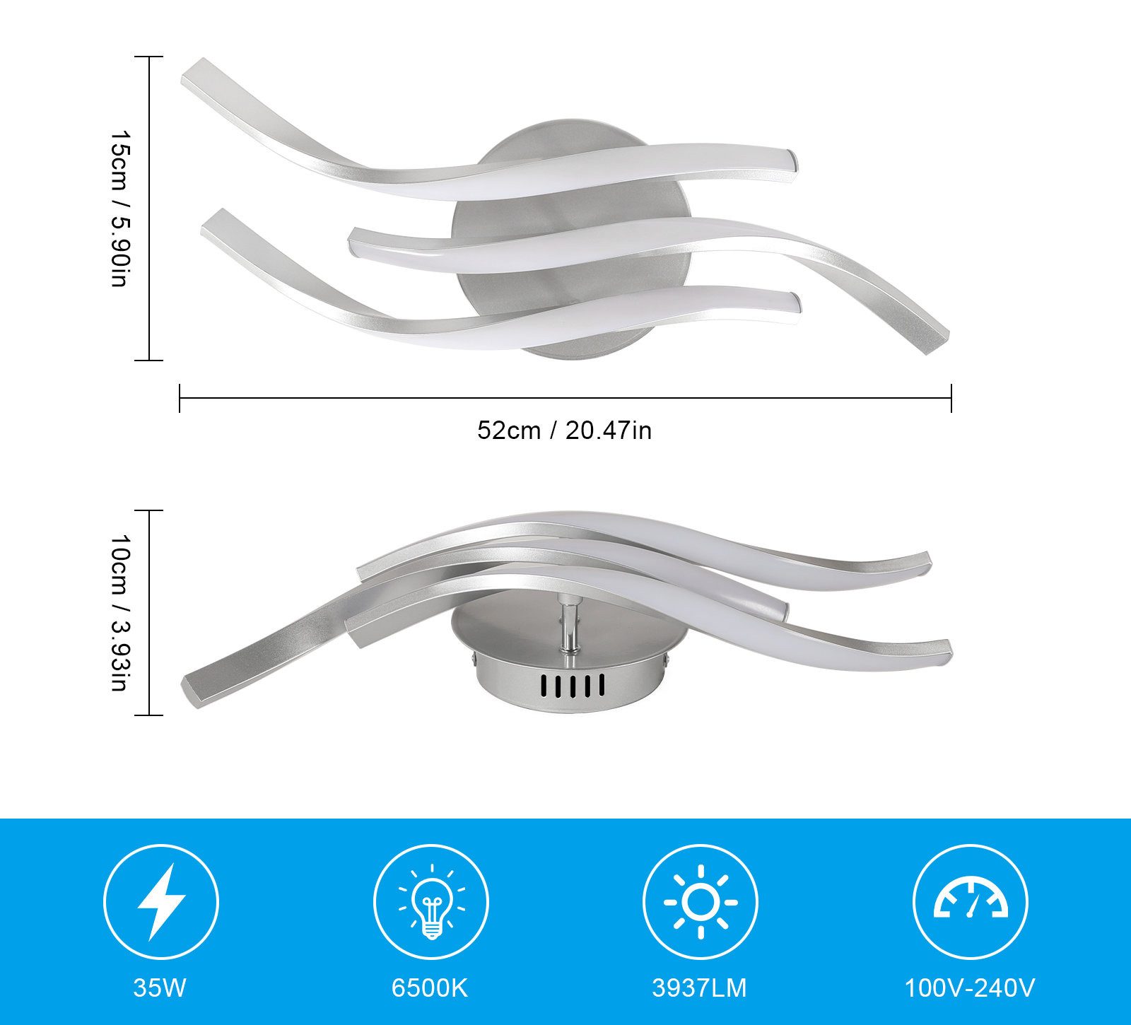 Goeco Deckenleuchte LED Deckenlampe, 3-gebogene Deckenleuchte, 24w 2700lm, günstig online kaufen