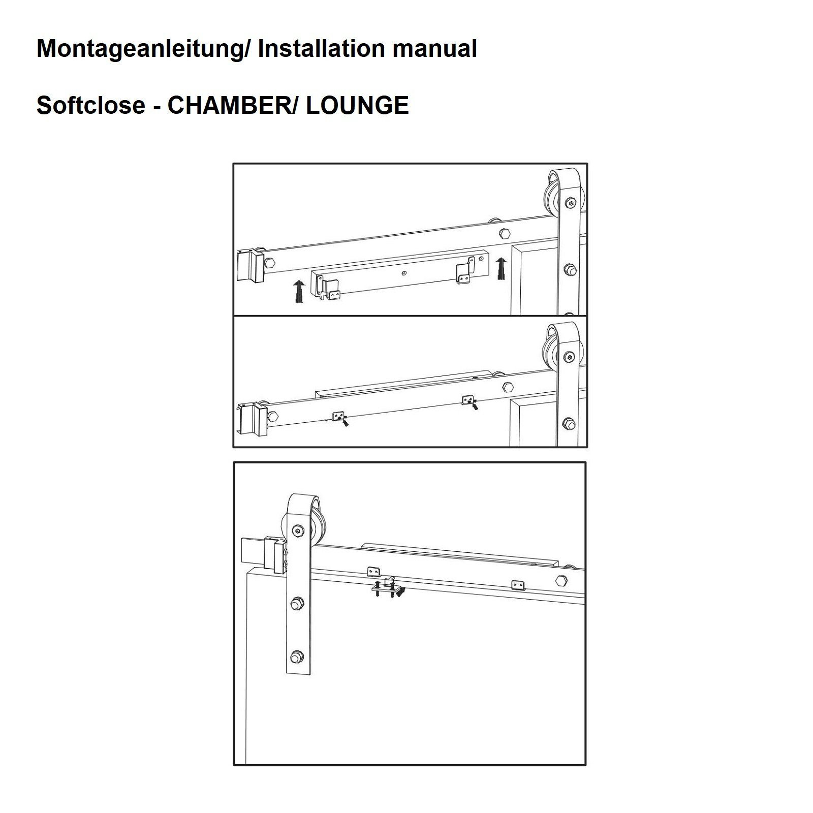 SO-TECH® Schiebetür Beschlag-Set mit Soft-Close, schwarz, aus Stahl, bis 100 kg, 2-tlg. Laufschiene / Montage: seitlich