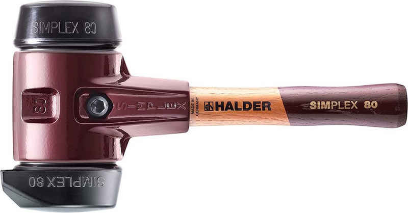Halder KG Hammer Halder SIMPLEX-Schonhammer, Gummikomposition, mit Standfuß; mit Tempergussgehäuse und hochwertigem Holzstiel, D=80 mm / Stielausführung=extra kurz, 3022.282