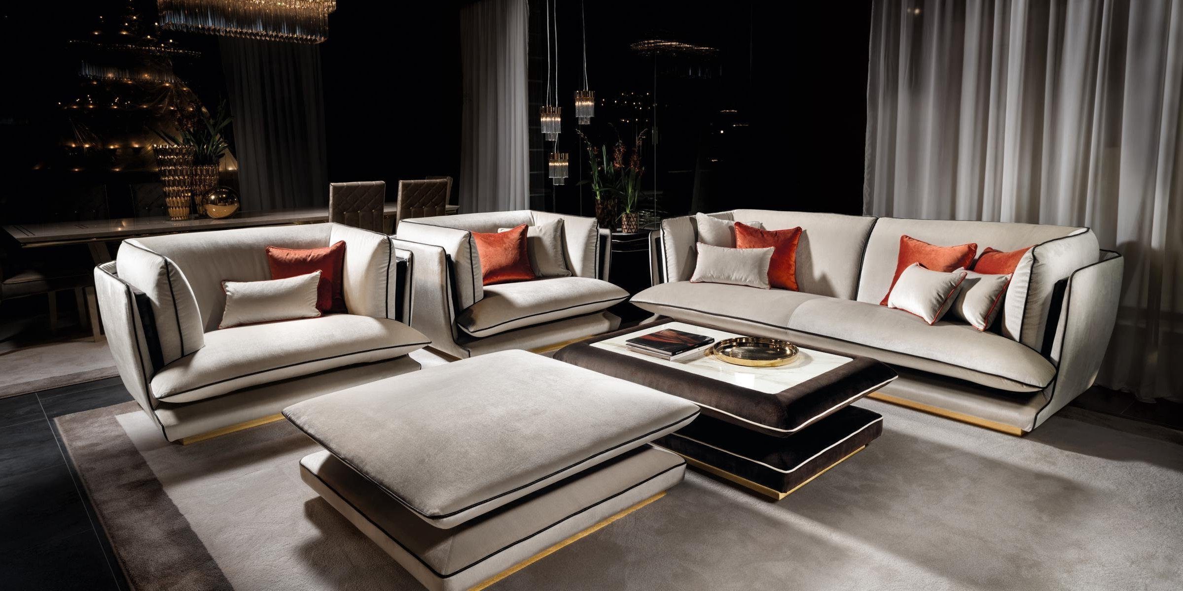 Xlmoebel Polstergarnitur Arredoclassic Sofaensemble mit Hocker in elegantem Design, (3-tlg., Sofa 3 Sitzer + Sessel + Hocker), Hergestellt in Europa