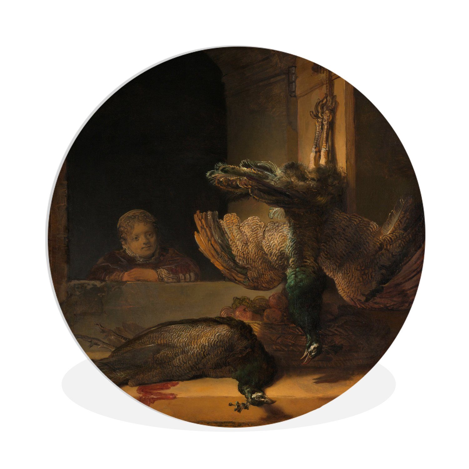Pfauen Rembrandt Gemälde 90x90 St), Stillleben für Wohnzimmer, wandbild mit Rundes - Wandkreis, cm Rijn, MuchoWow van (1 Wandschmuck,
