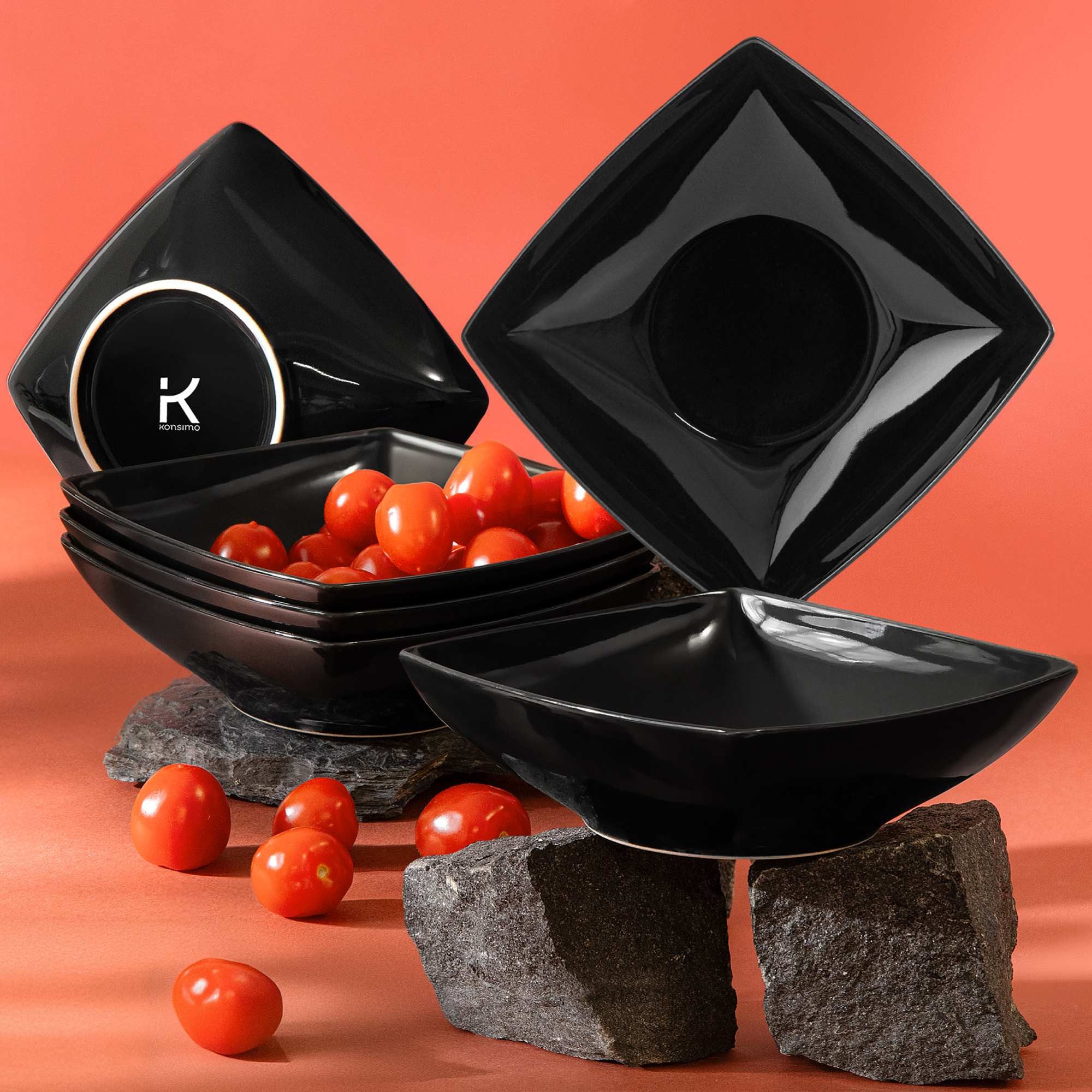 KONSIMO® Тарелки-Set EPIRI Geschirrset Suppenteller 6 Personen, hergestellt in der EU (6-tlg), 6 Personen, Keramik, quadratisch, Spulmachinen- und Mikrowellengeeignet