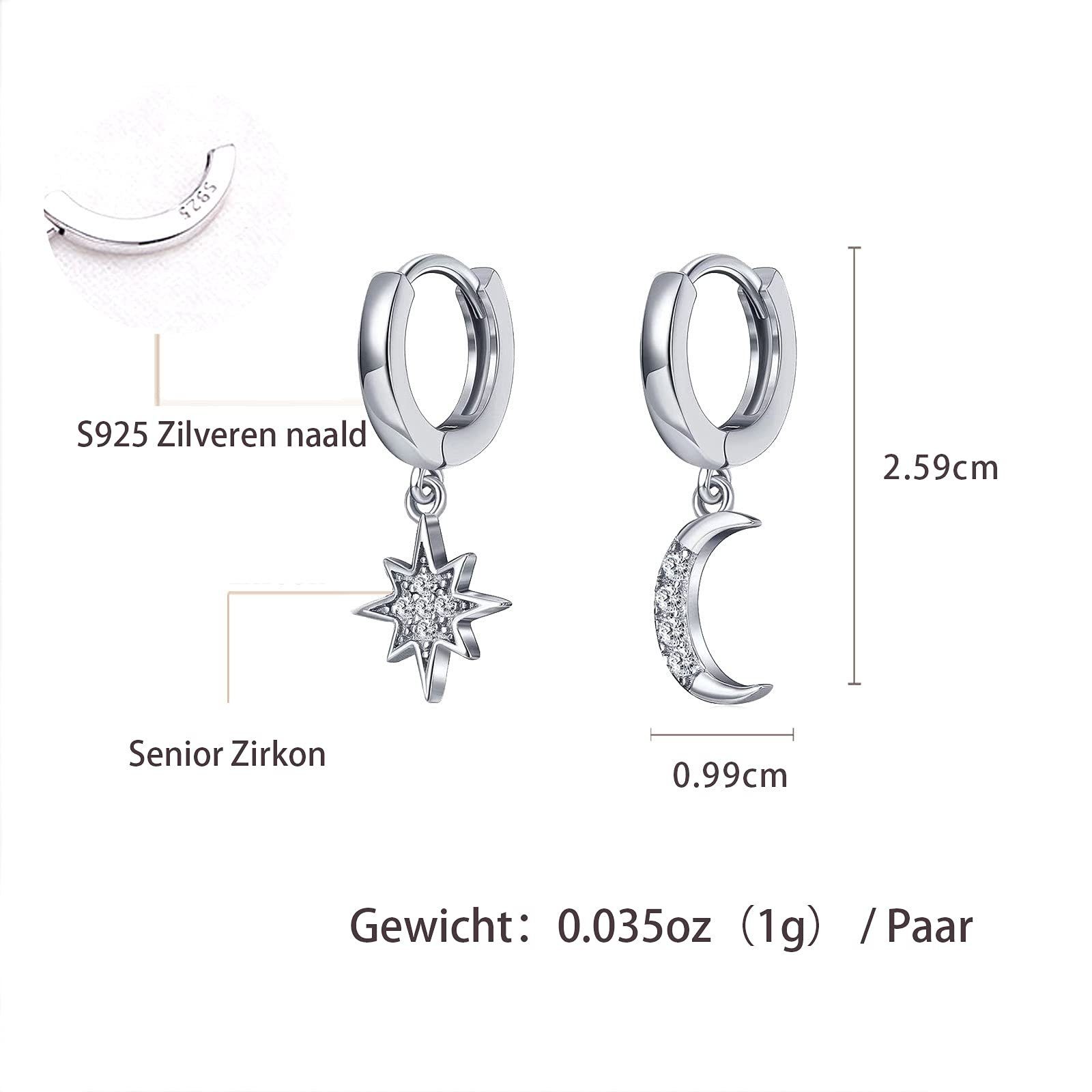 kleine POCHUMIDUU Stern Asymmetrische perforierte Ohrringe Männer Ohrringe Ohrring-Set Reifen Personalisierte Ohrringe, Mond Kristall Silver