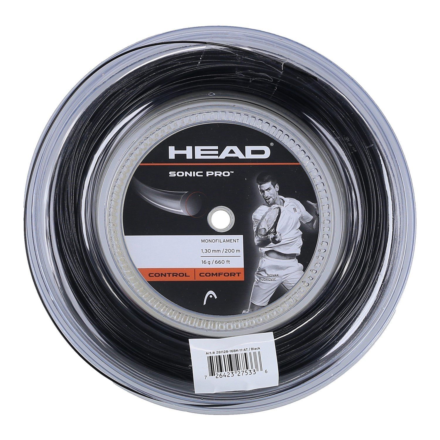 Head Tennissaite Sonic Pro (Haltbarkeit) schwarz 200m Rolle, Saitendicke: 1.30