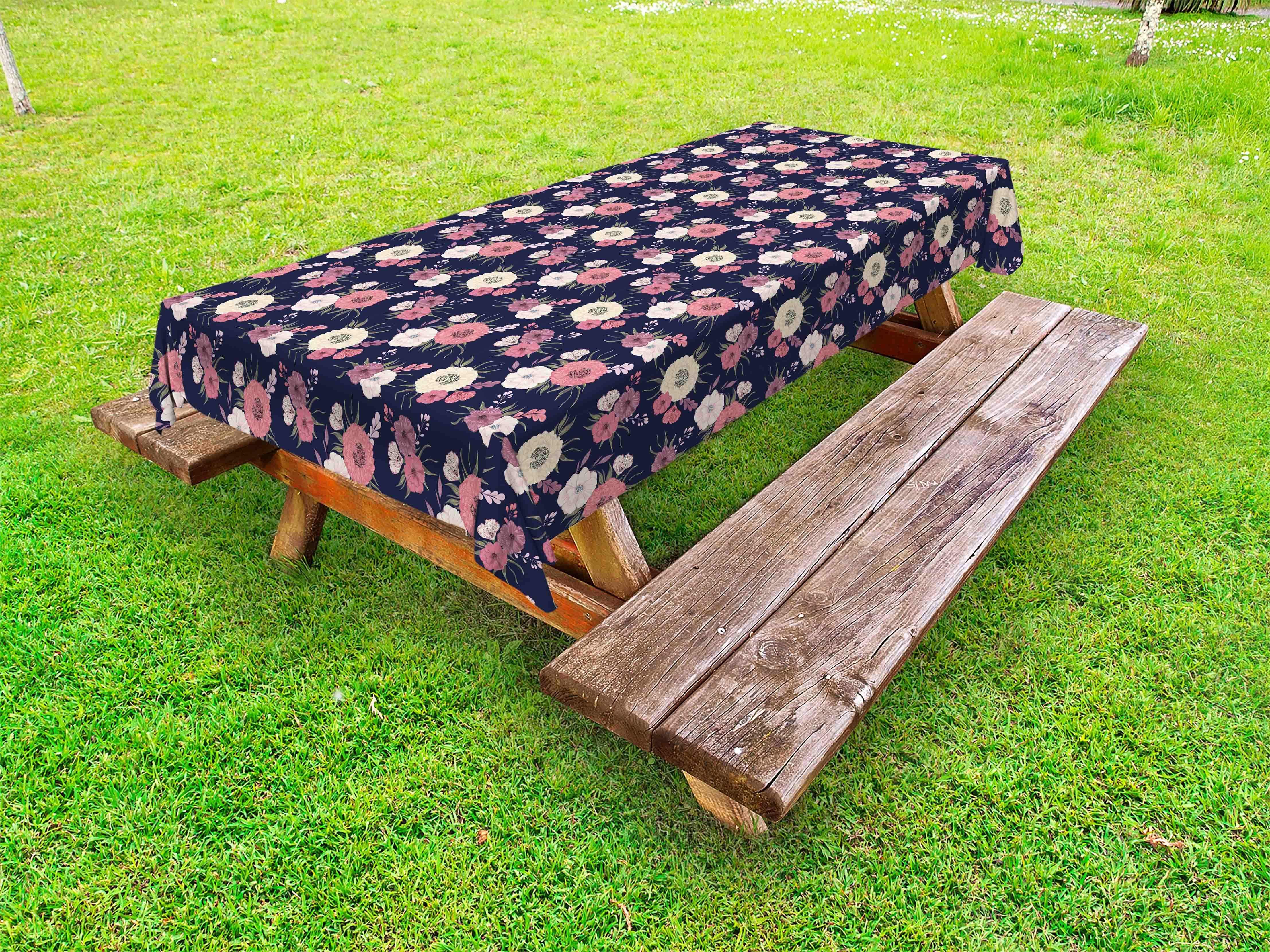 Abakuhaus Dahlie Mohn dekorative Picknick-Tischdecke, waschbare Vintage-Blüten-Pfingstrose Tischdecke