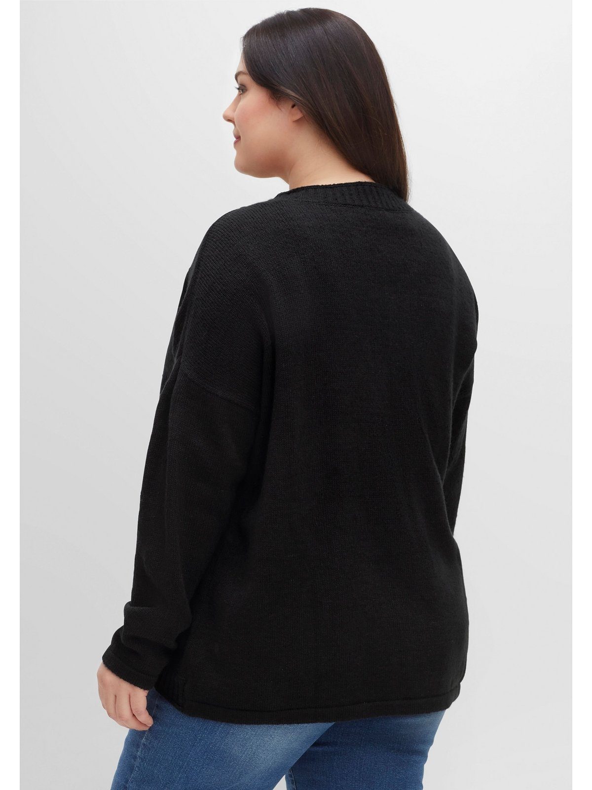 Sheego Cardigan Große in verkürzter kuschelig Form, schwarz Größen weich