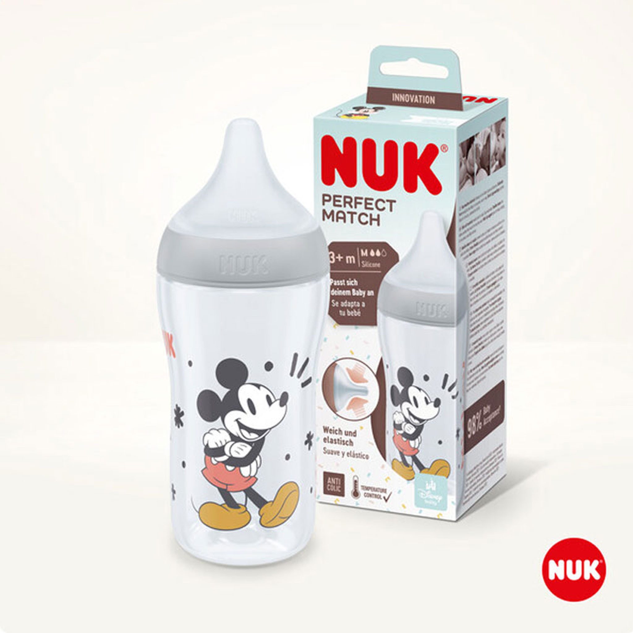 NUK Babyflasche NUK Perfect Match Babyflasche + Disney Mickey Mouse Magic Cup 230ml