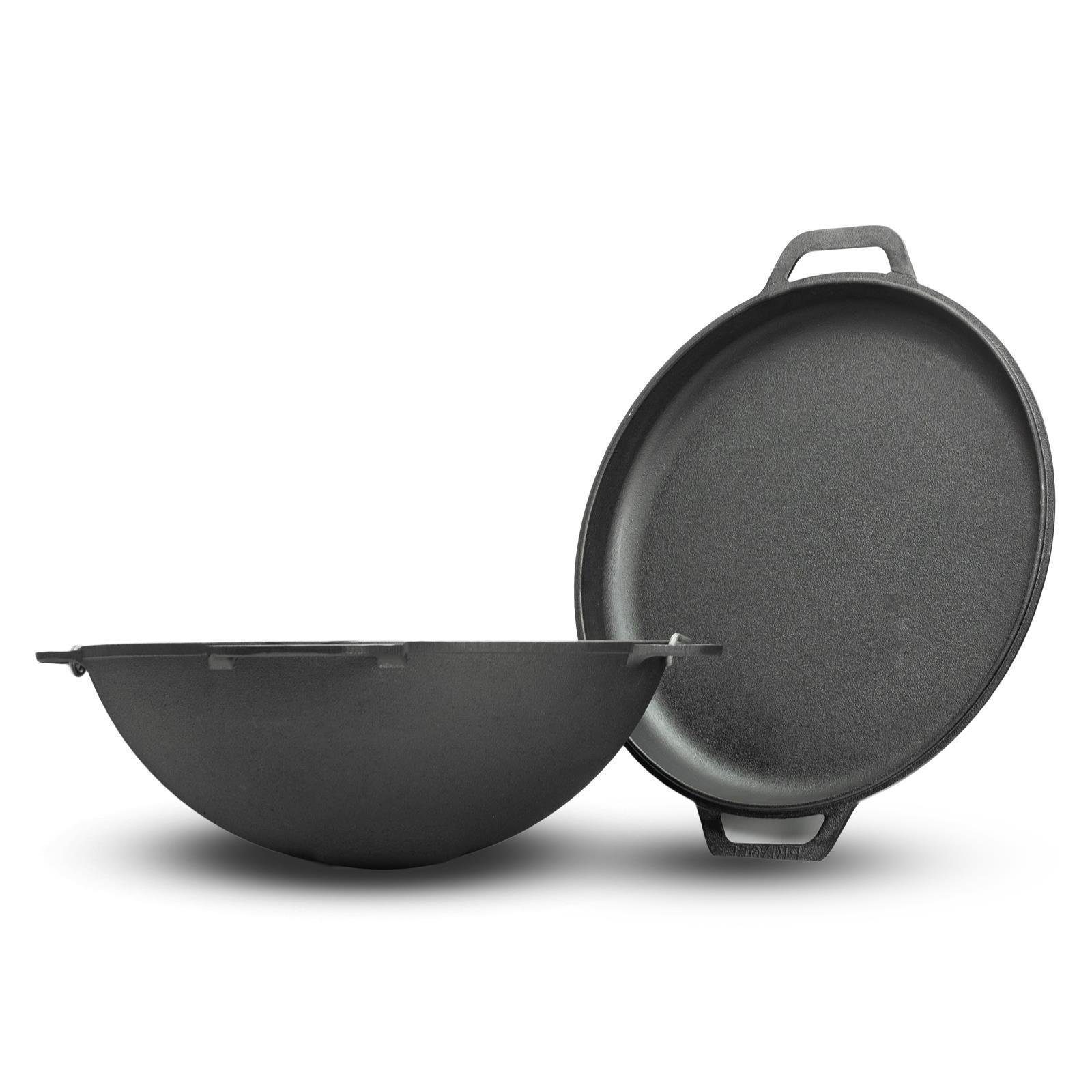 4BIG.fun Grilltopf 15L Kazan Gusseisen DeckelBratpfanne Campingtopf, Gusseisen